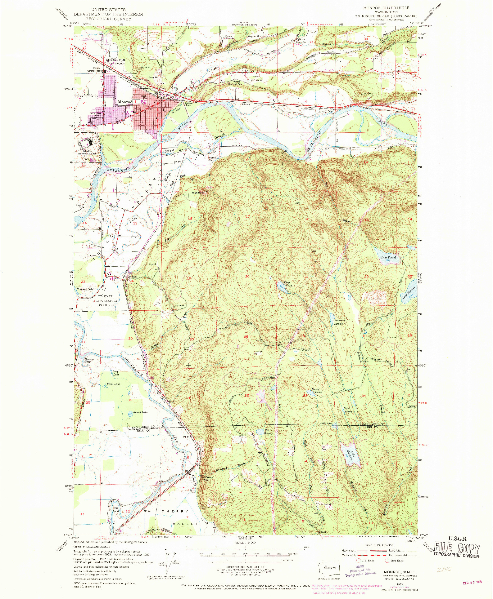 USGS 1:24000-SCALE QUADRANGLE FOR MONROE, WA 1953