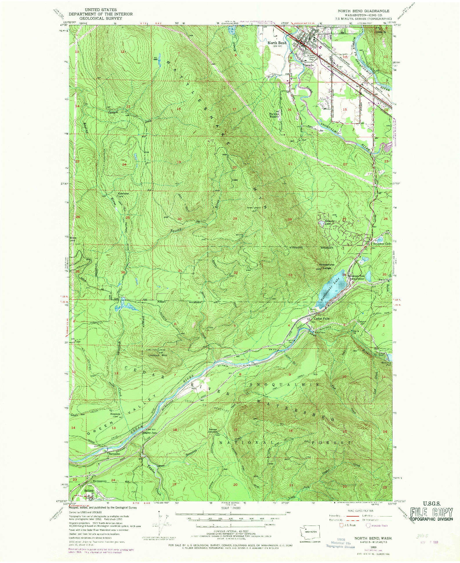 USGS 1:24000-SCALE QUADRANGLE FOR NORTH BEND, WA 1953