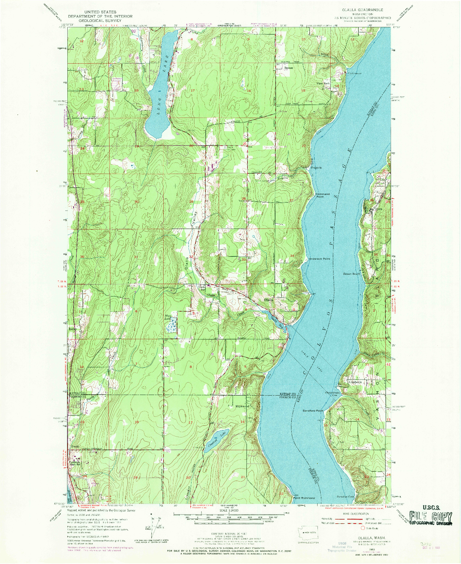 USGS 1:24000-SCALE QUADRANGLE FOR OLALLA, WA 1953