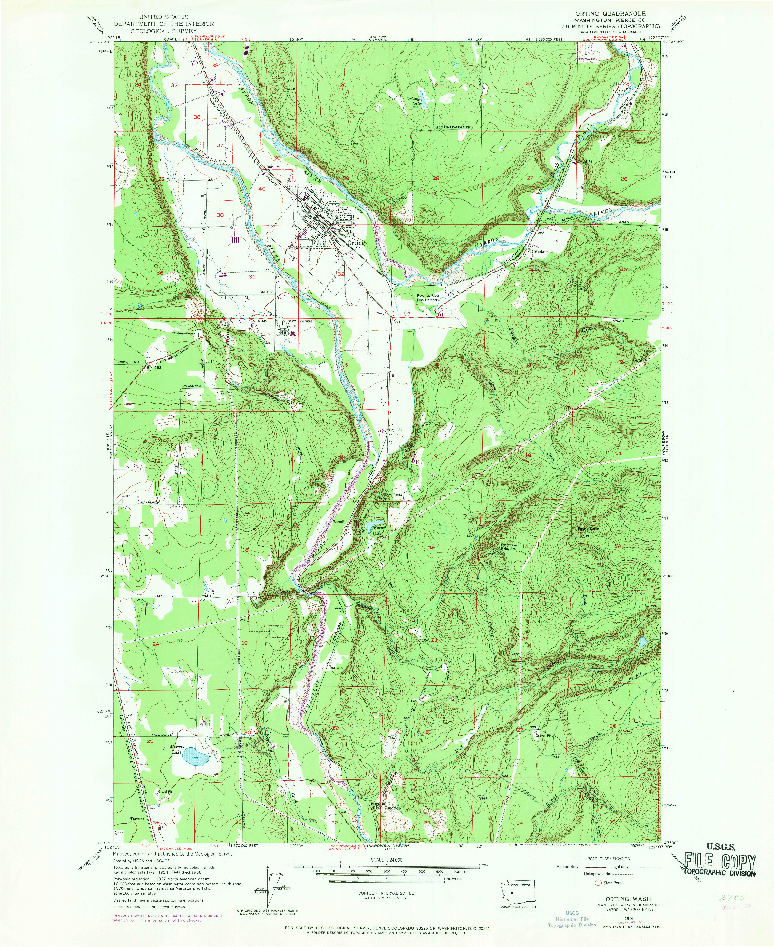 USGS 1:24000-SCALE QUADRANGLE FOR ORTING, WA 1956