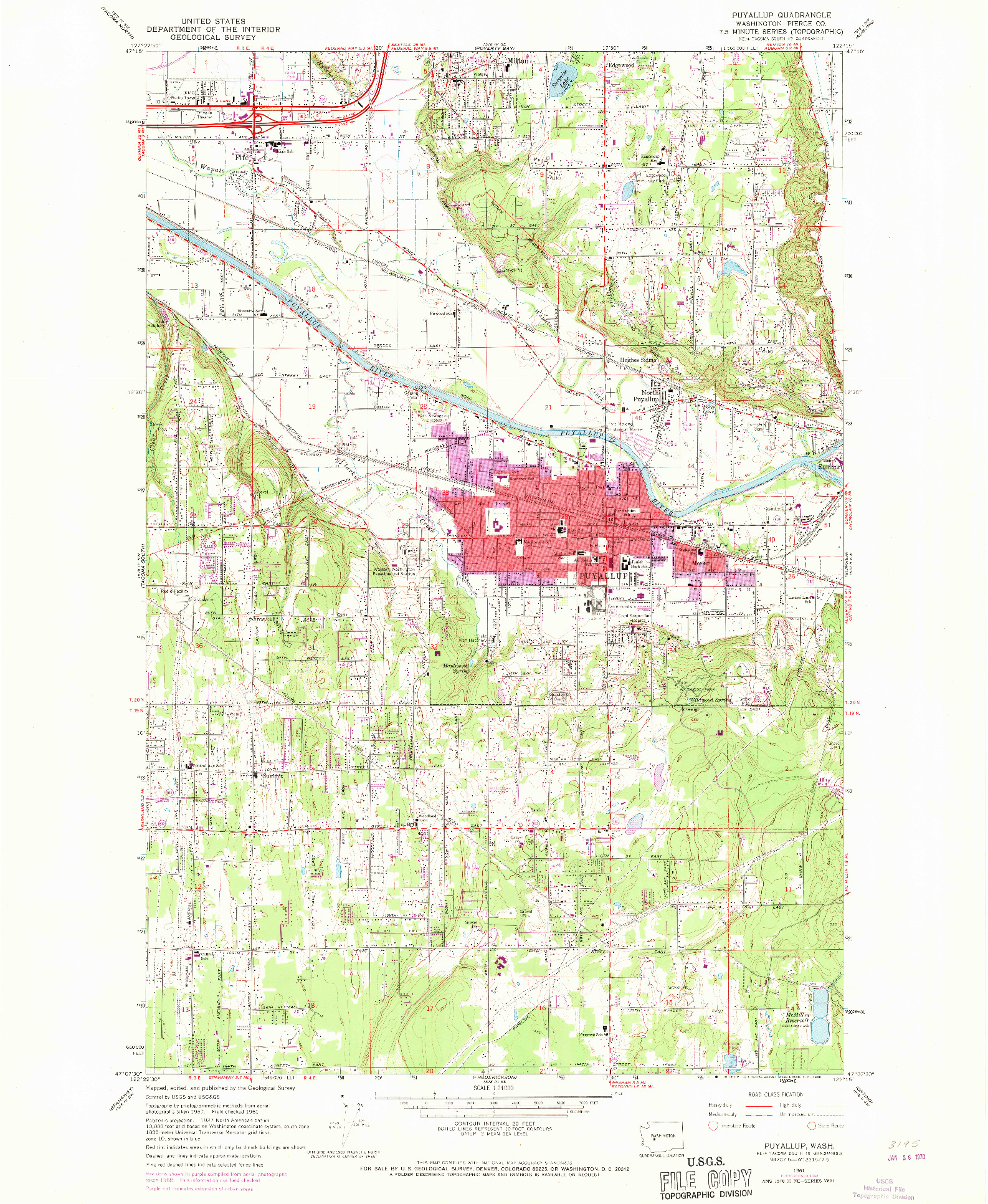USGS 1:24000-SCALE QUADRANGLE FOR PUYALLUP, WA 1961