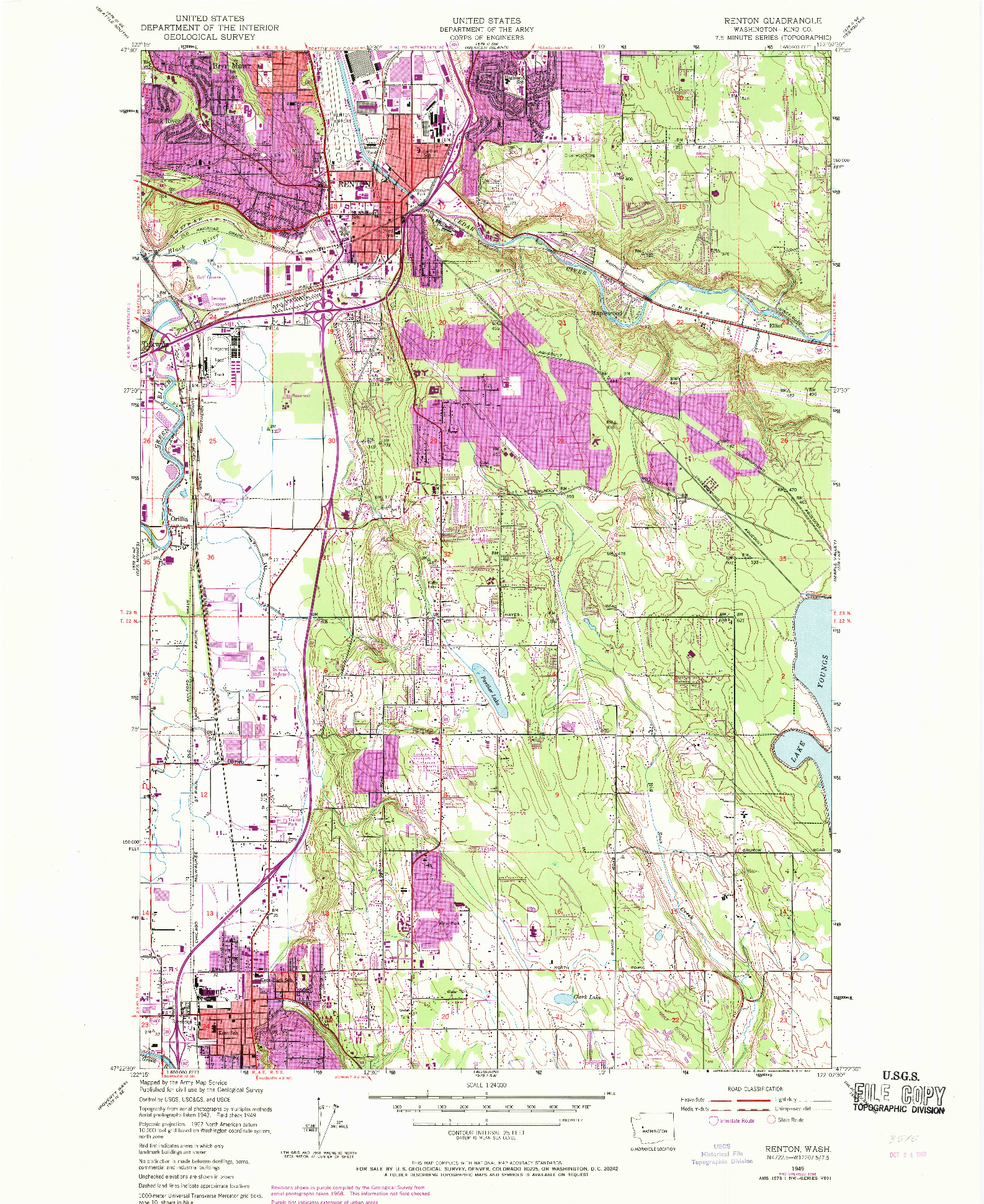 USGS 1:24000-SCALE QUADRANGLE FOR RENTON, WA 1949