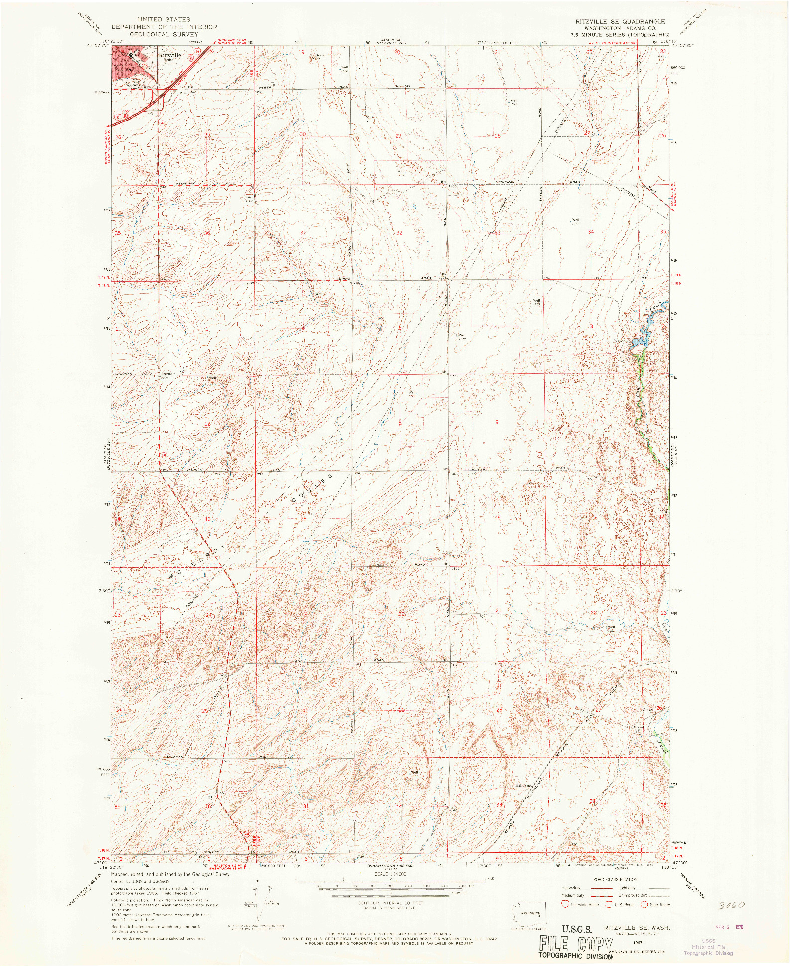 USGS 1:24000-SCALE QUADRANGLE FOR RITZVILLE SE, WA 1967