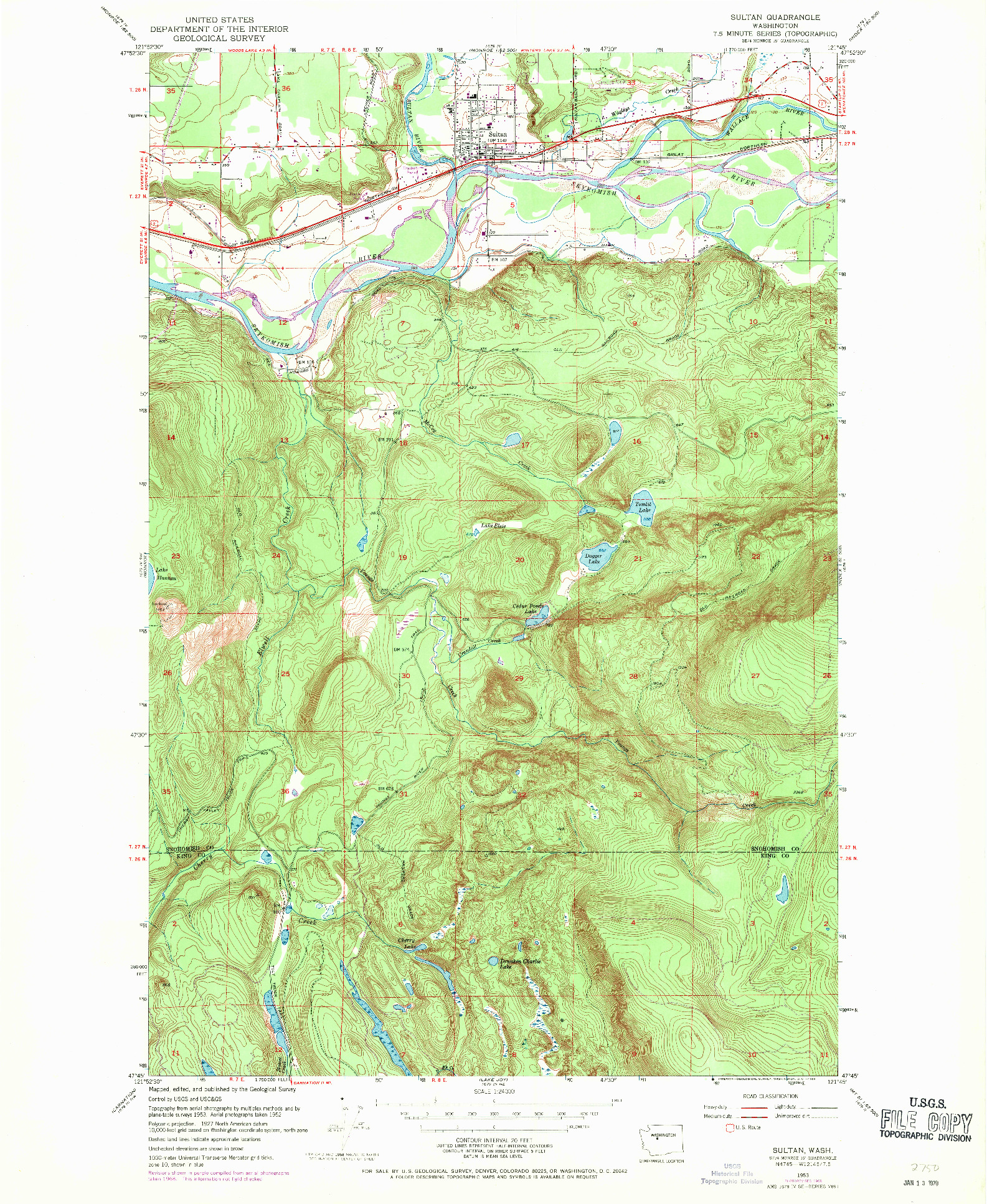 USGS 1:24000-SCALE QUADRANGLE FOR SULTAN, WA 1953