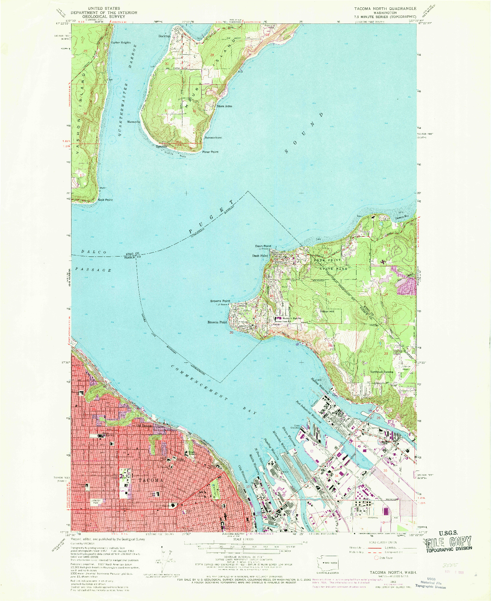 USGS 1:24000-SCALE QUADRANGLE FOR TACOMA NORTH, WA 1961