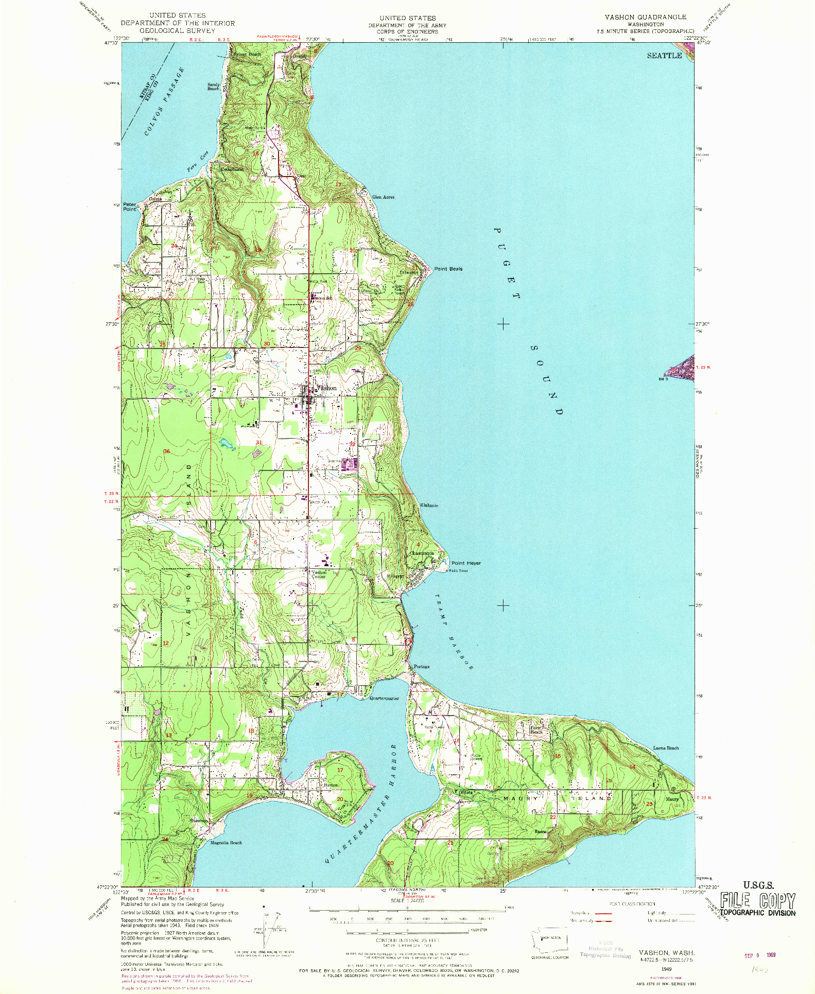 USGS 1:24000-SCALE QUADRANGLE FOR VASHON, WA 1949