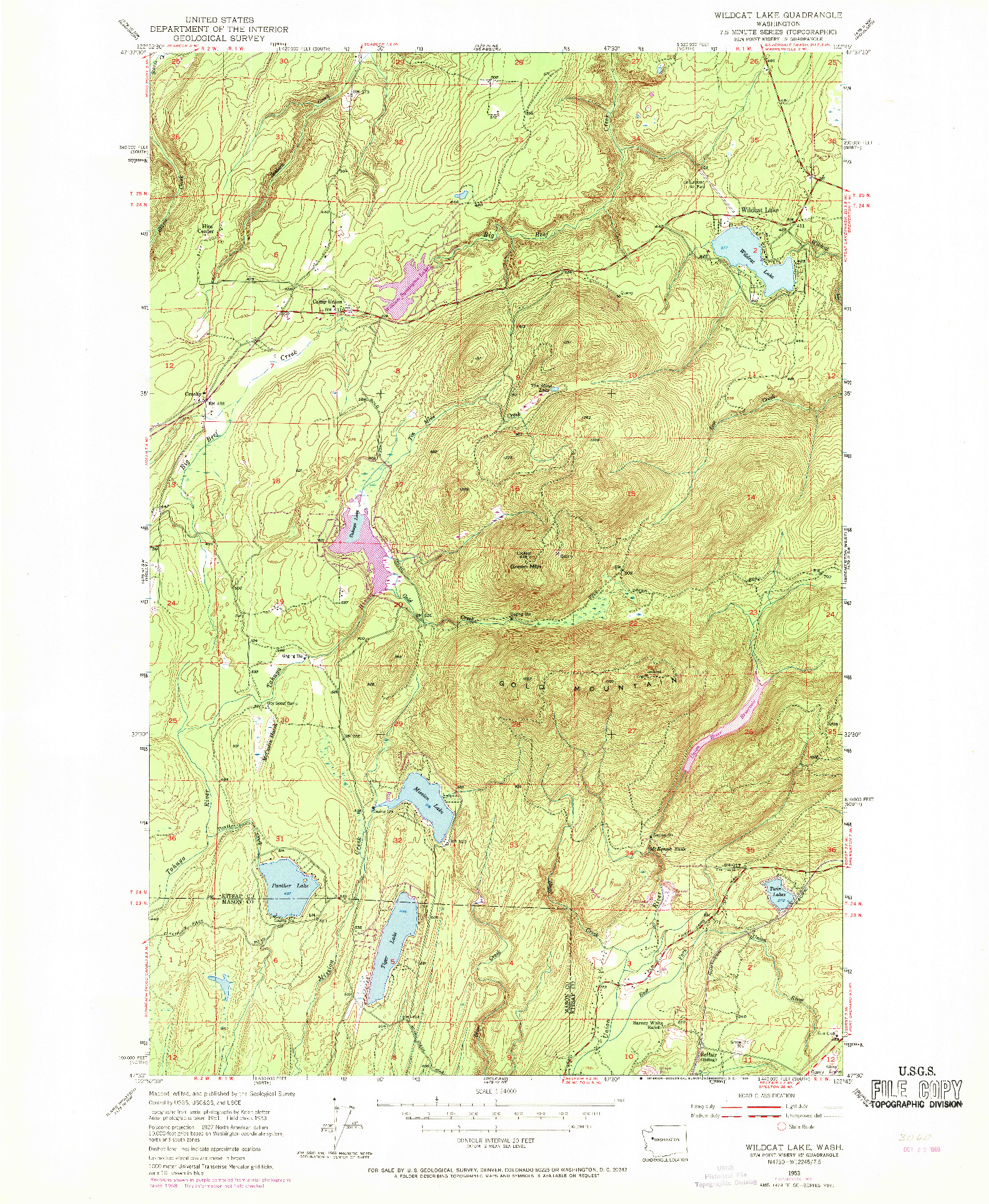 USGS 1:24000-SCALE QUADRANGLE FOR WILDCAT LAKE, WA 1953