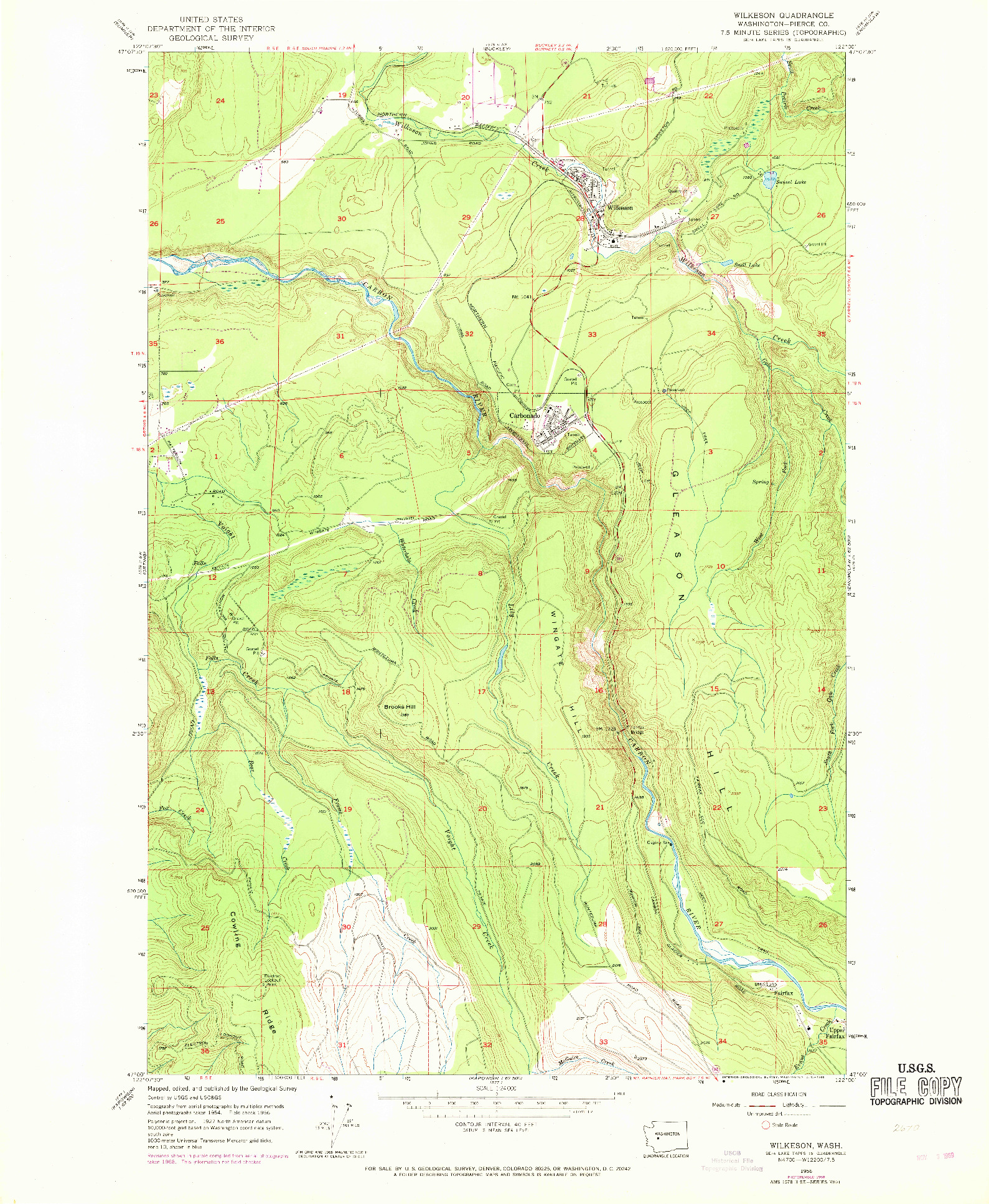 USGS 1:24000-SCALE QUADRANGLE FOR WILKESON, WA 1956