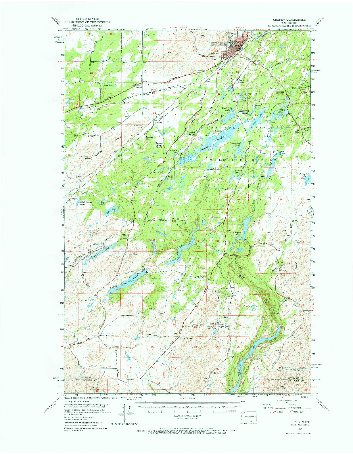 USGS 1:62500-SCALE QUADRANGLE FOR CHENEY, WA 1954