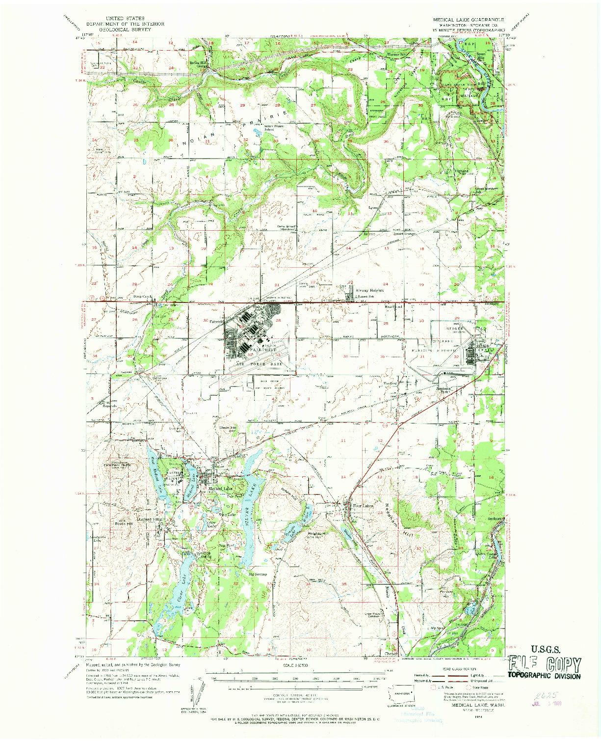 USGS 1:62500-SCALE QUADRANGLE FOR MEDICAL LAKE, WA 1954