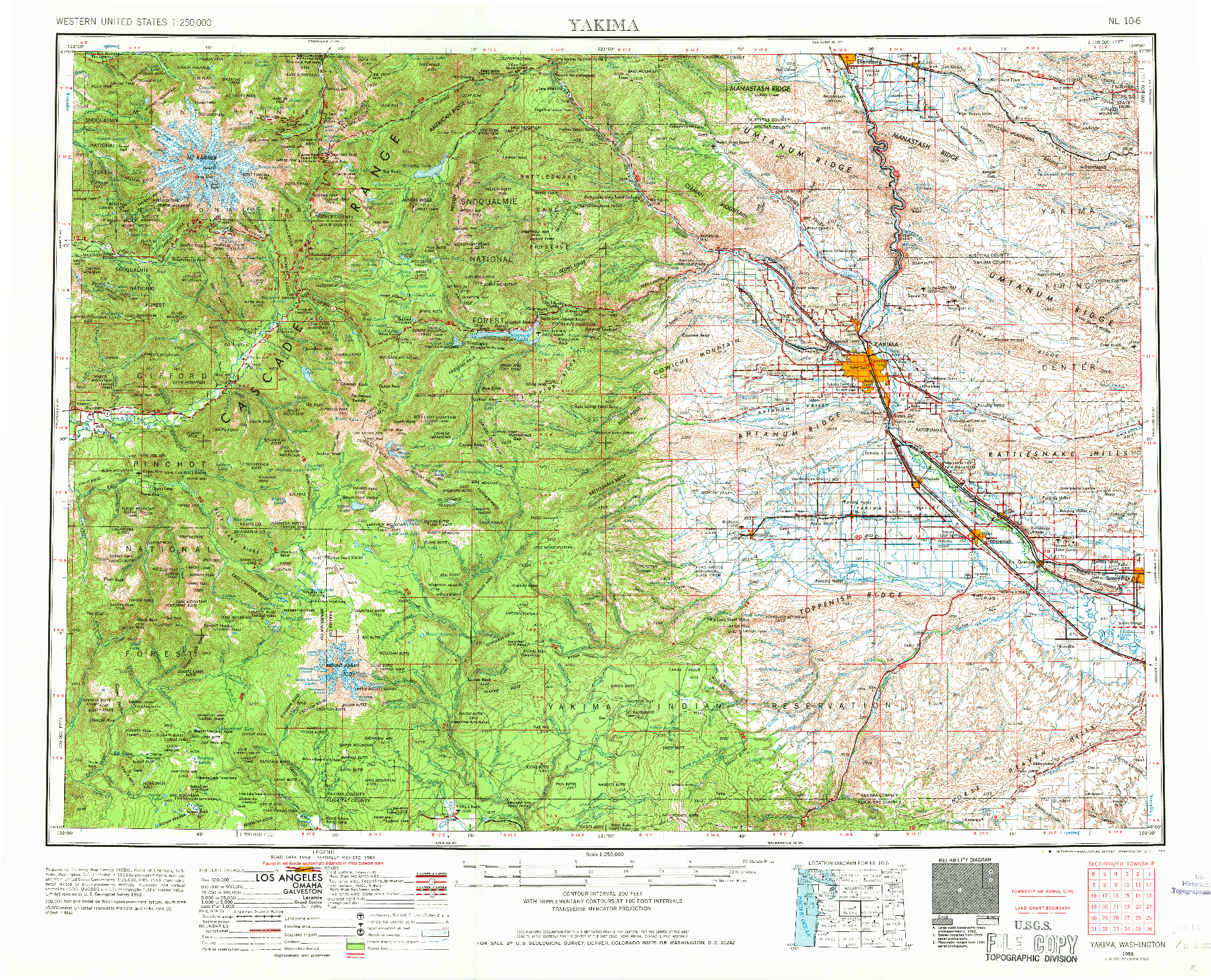 USGS 1:250000-SCALE QUADRANGLE FOR YAKIMA, WA 1958