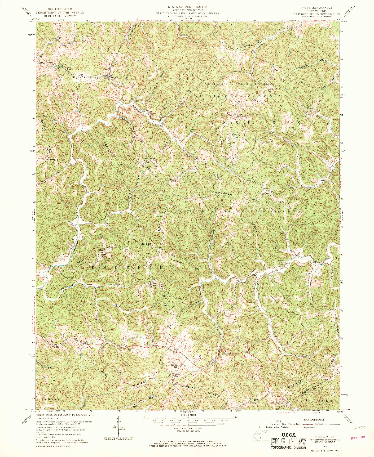 USGS 1:24000-SCALE QUADRANGLE FOR ARLEE, WV 1958