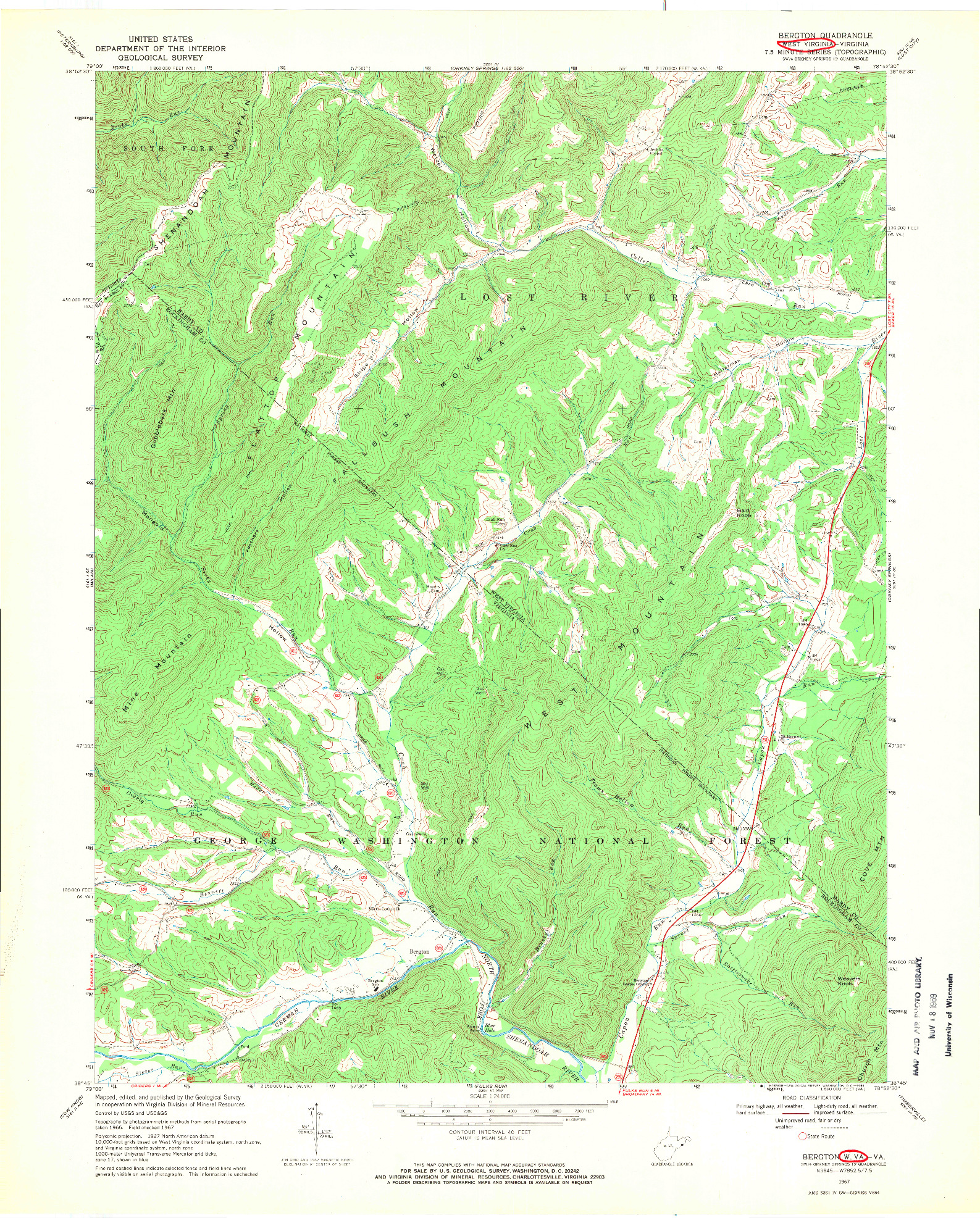 USGS 1:24000-SCALE QUADRANGLE FOR BERGTON, WV 1967