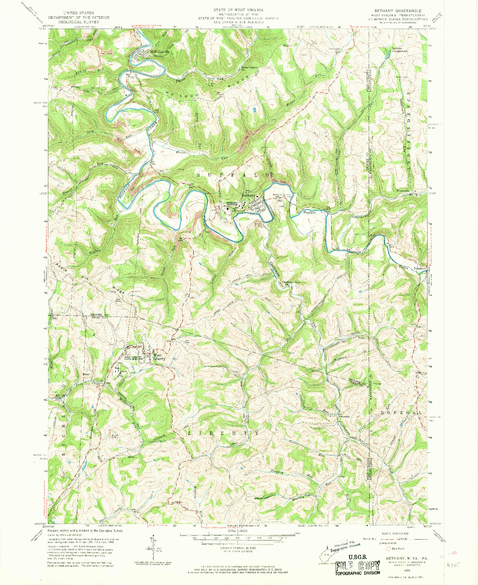 USGS 1:24000-SCALE QUADRANGLE FOR BETHANY, WV 1959