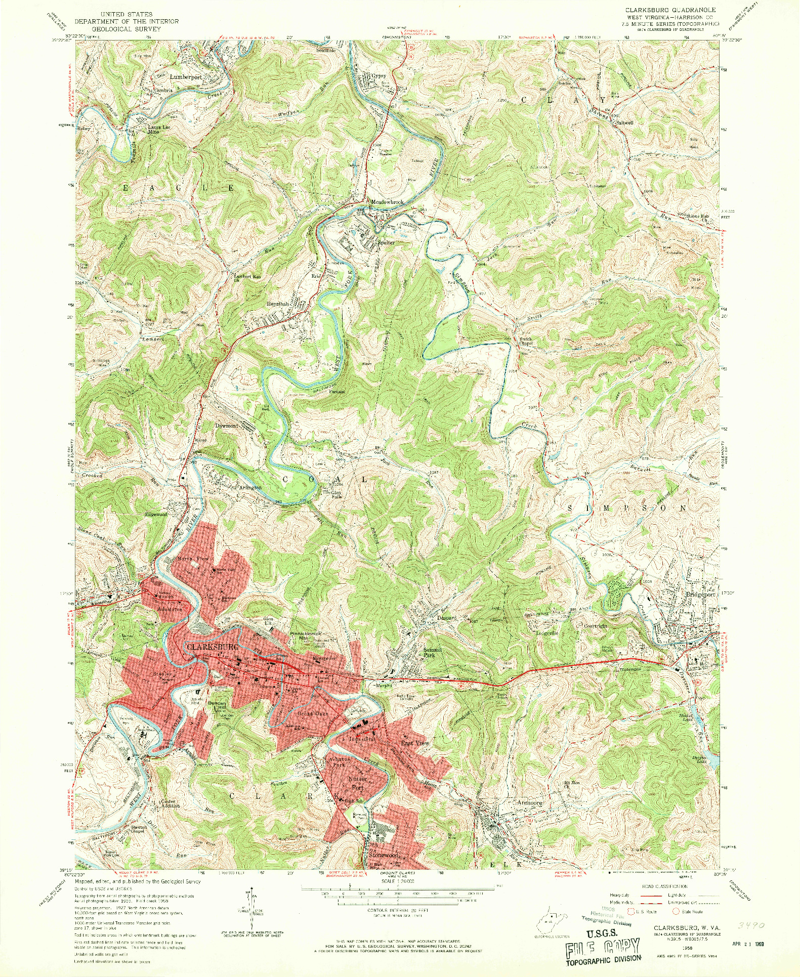 USGS 1:24000-SCALE QUADRANGLE FOR CLARKSBURG, WV 1958