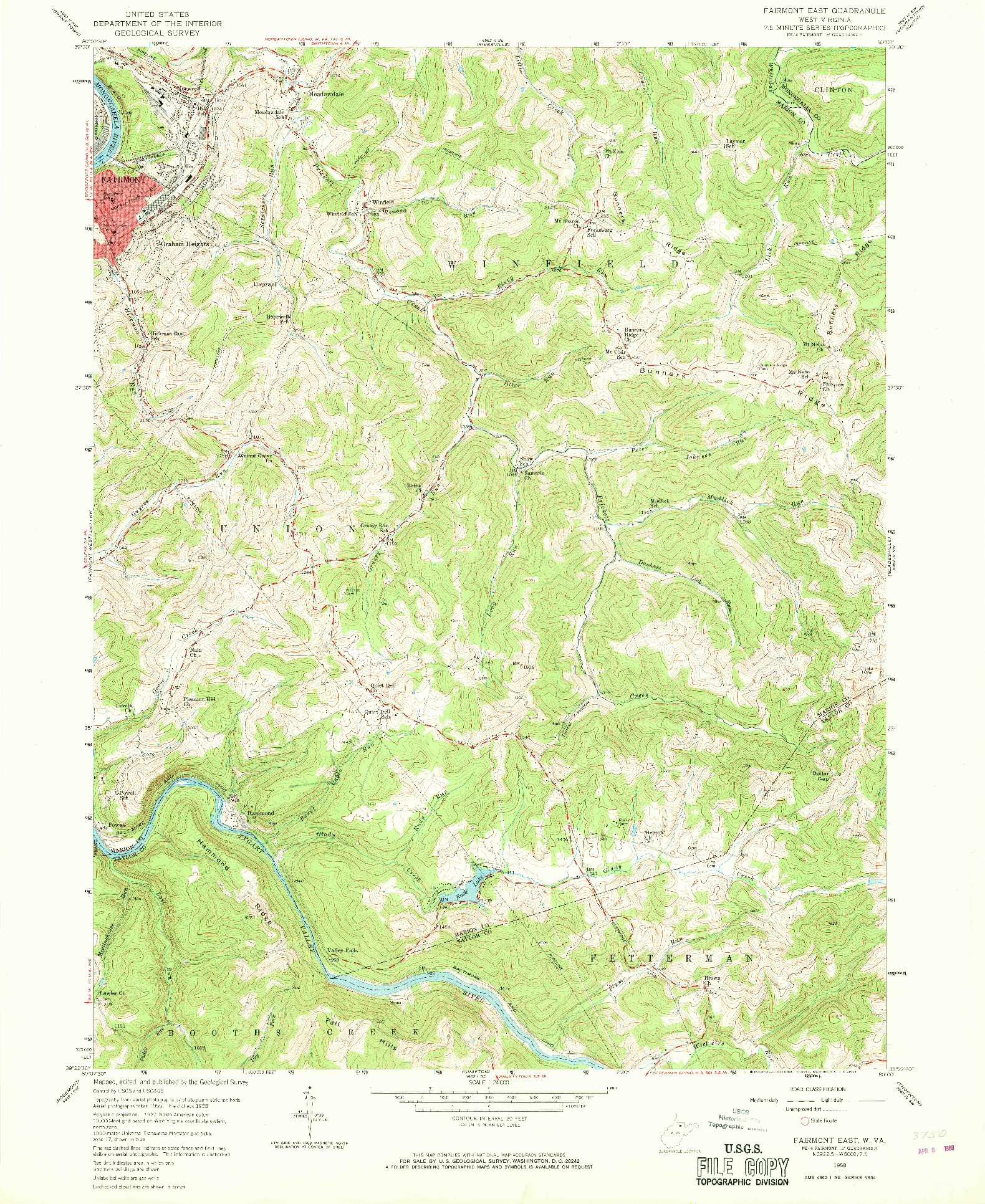 USGS 1:24000-SCALE QUADRANGLE FOR FAIRMONT EAST, WV 1958