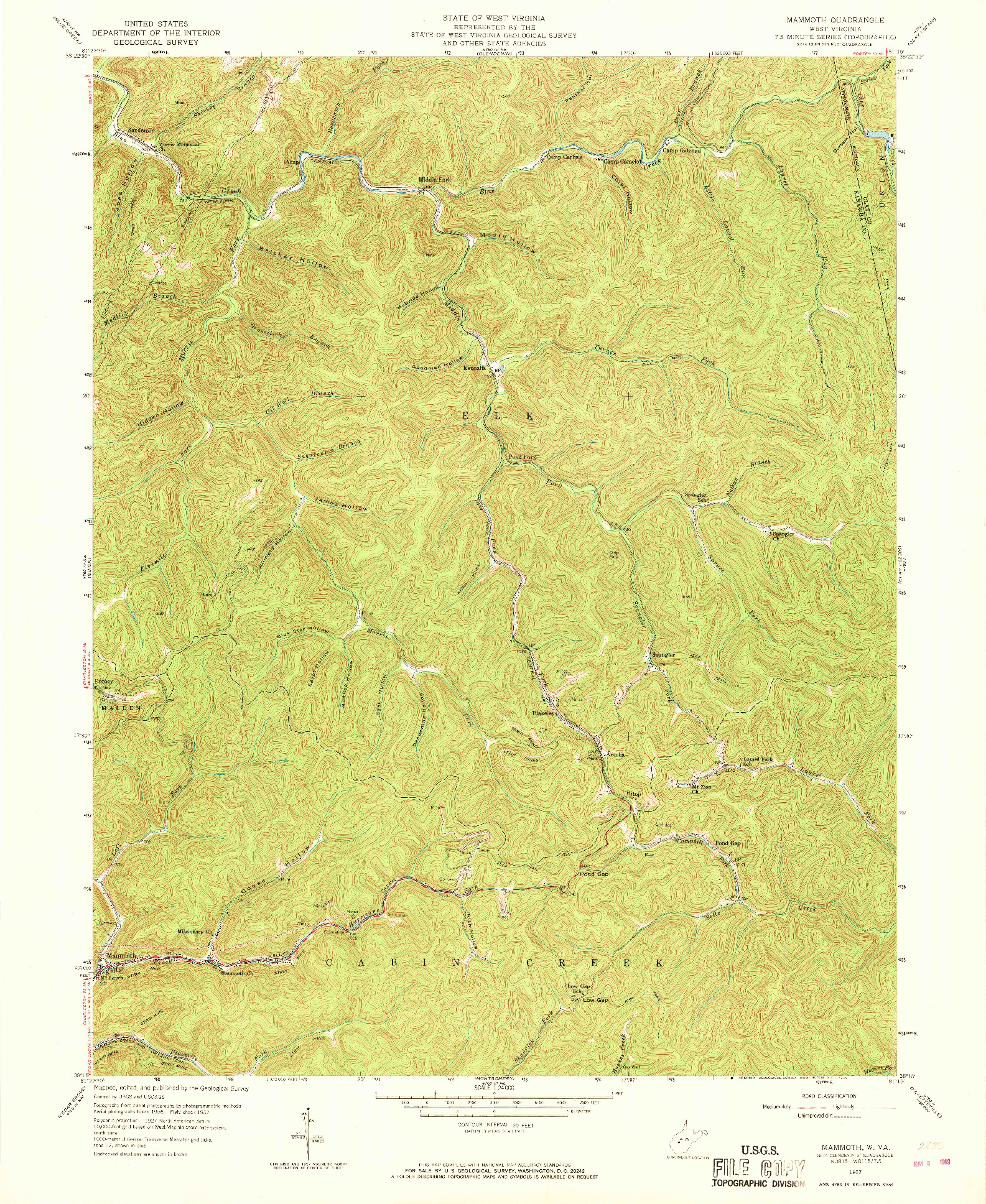 USGS 1:24000-SCALE QUADRANGLE FOR MAMMOTH, WV 1957