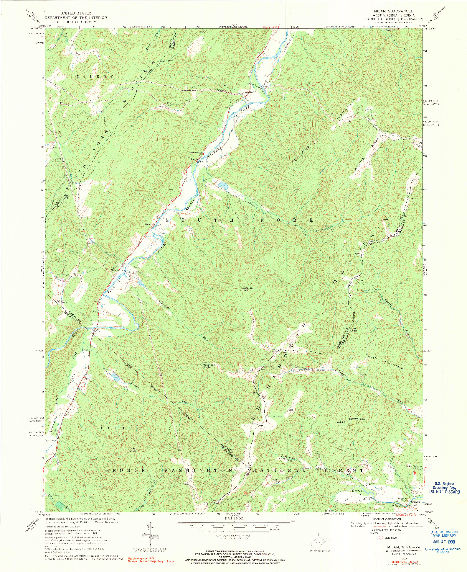USGS 1:24000-SCALE QUADRANGLE FOR MILAM, WV 1967