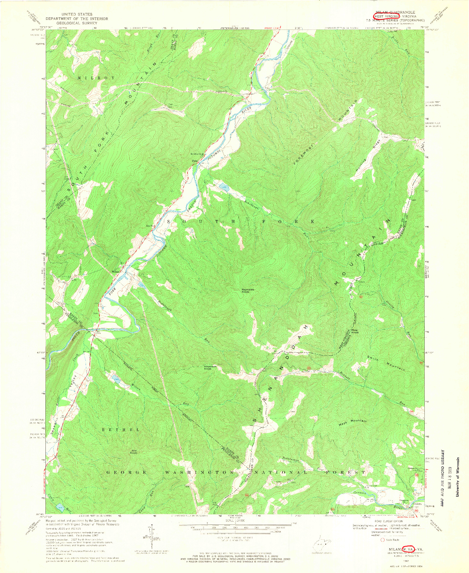 USGS 1:24000-SCALE QUADRANGLE FOR MILAM, WV 1967