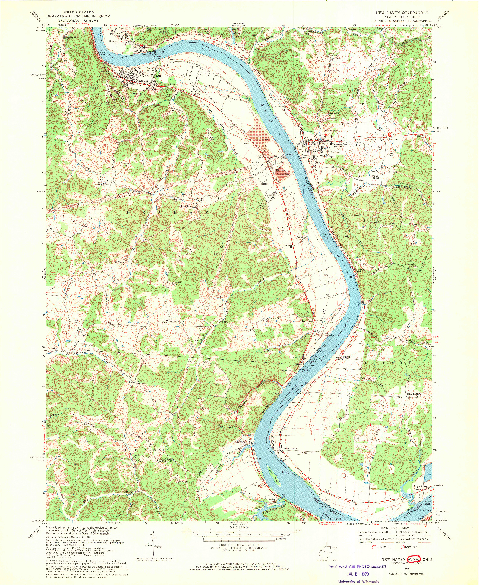 USGS 1:24000-SCALE QUADRANGLE FOR NEW HAVEN, WV 1968