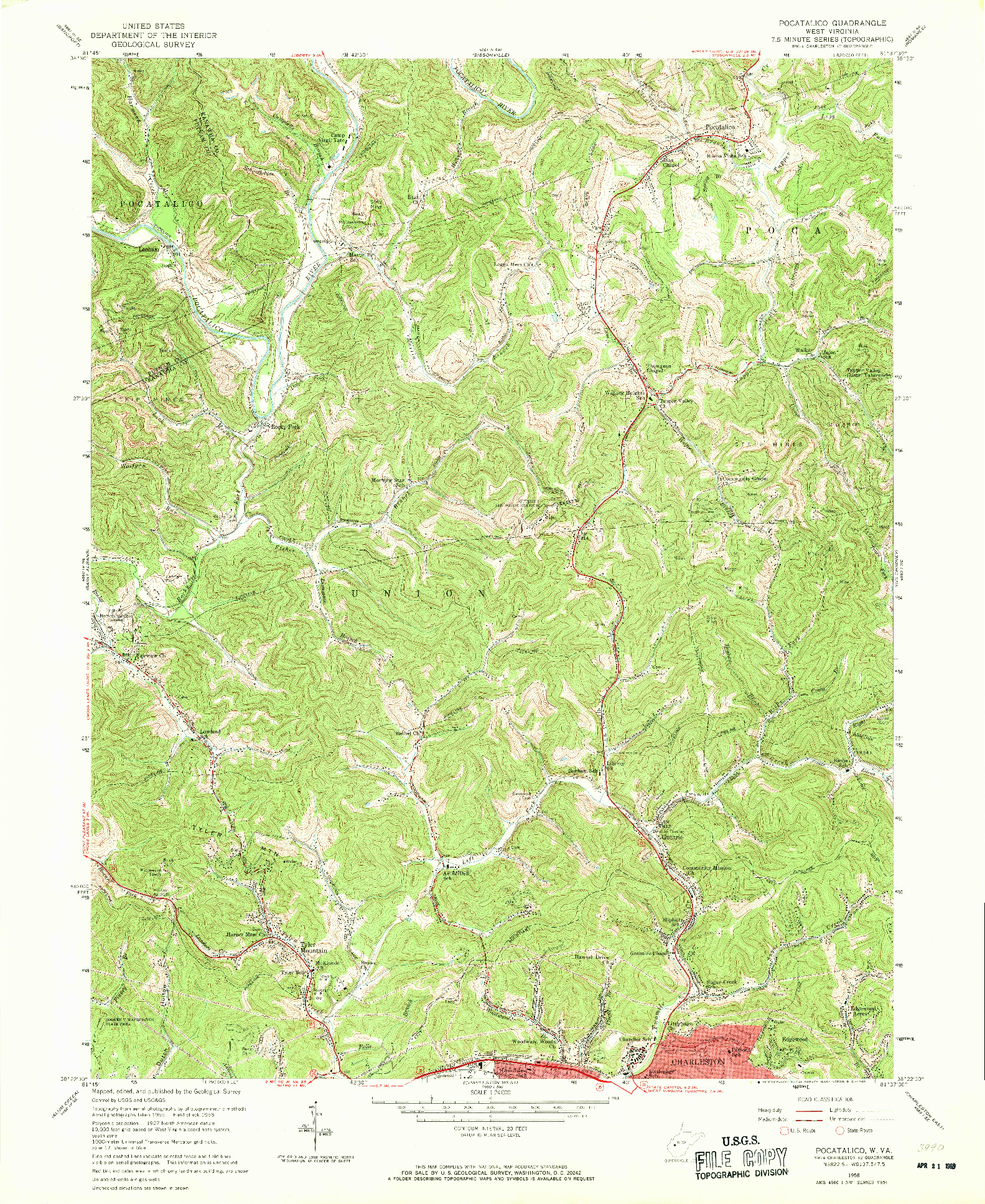 USGS 1:24000-SCALE QUADRANGLE FOR POCATALICO, WV 1958