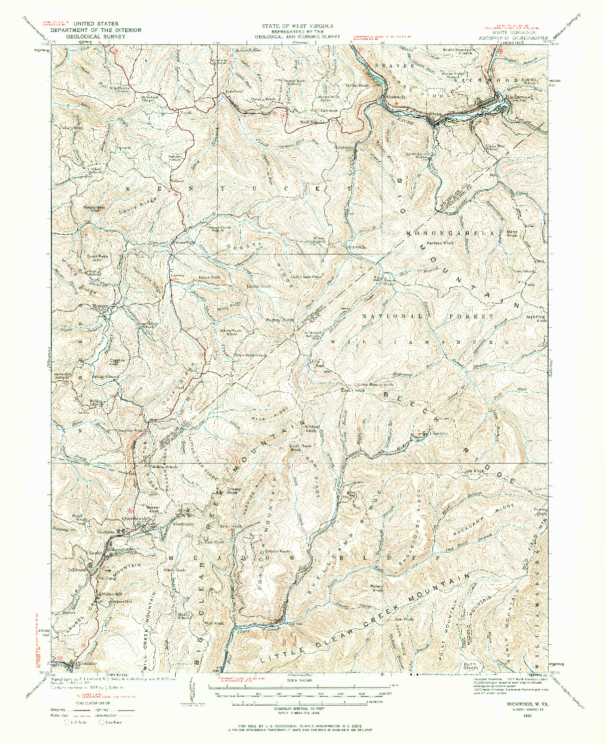 USGS 1:62500-SCALE QUADRANGLE FOR RICHWOOD, WV 1935