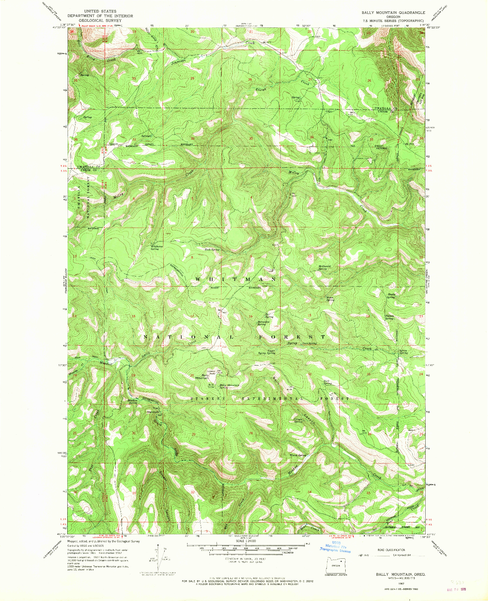 USGS 1:24000-SCALE QUADRANGLE FOR BALLY MOUNTAIN, OR 1967