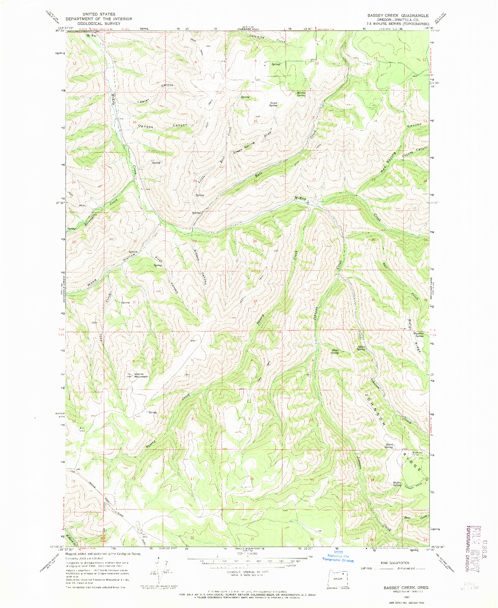 USGS 1:24000-SCALE QUADRANGLE FOR BASSEY CREEK, OR 1967