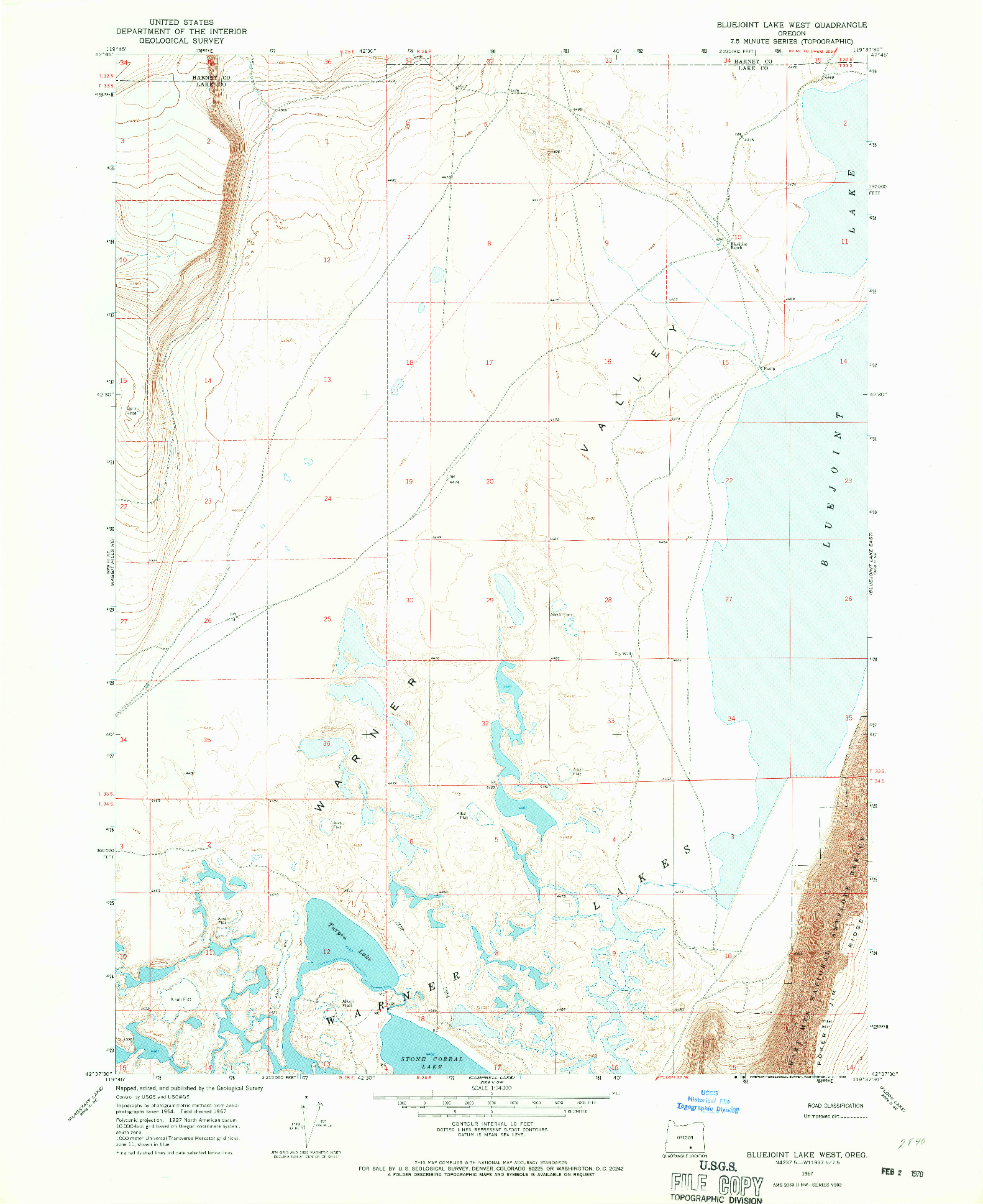 USGS 1:24000-SCALE QUADRANGLE FOR BLUEJOINT LAKE WEST, OR 1967