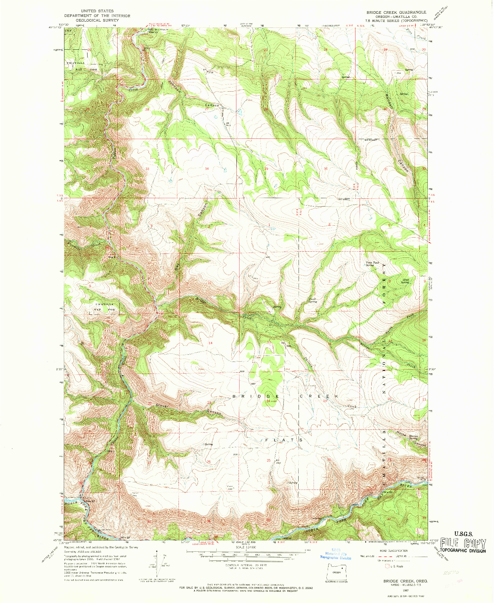 USGS 1:24000-SCALE QUADRANGLE FOR BRIDGE CREEK, OR 1967