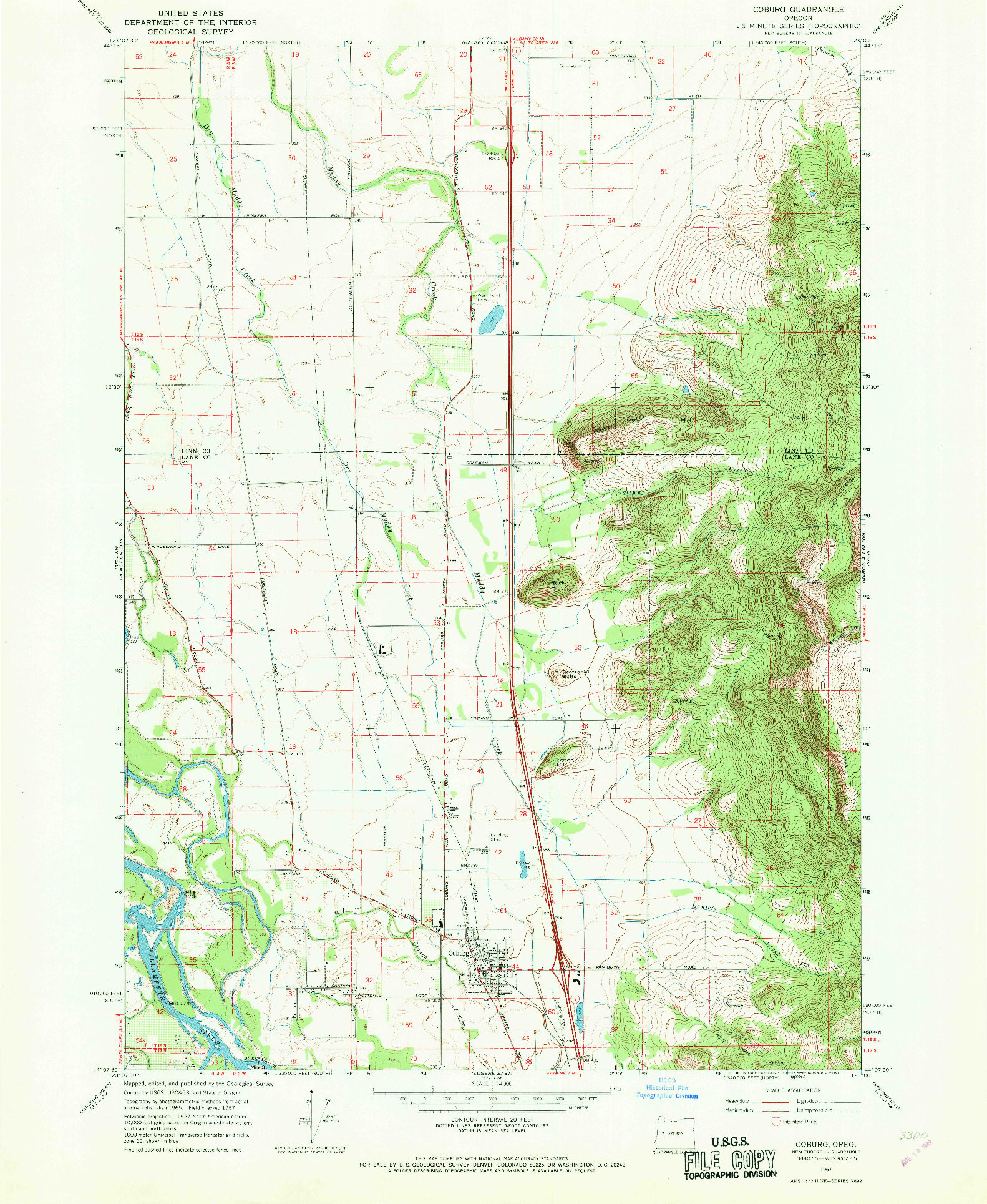 USGS 1:24000-SCALE QUADRANGLE FOR COBURG, OR 1967