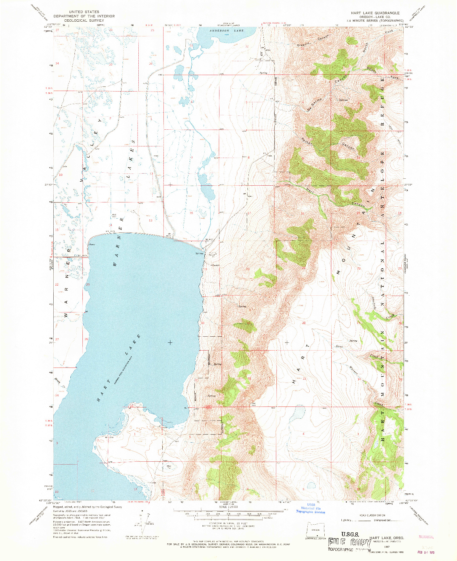 USGS 1:24000-SCALE QUADRANGLE FOR HART LAKE, OR 1967