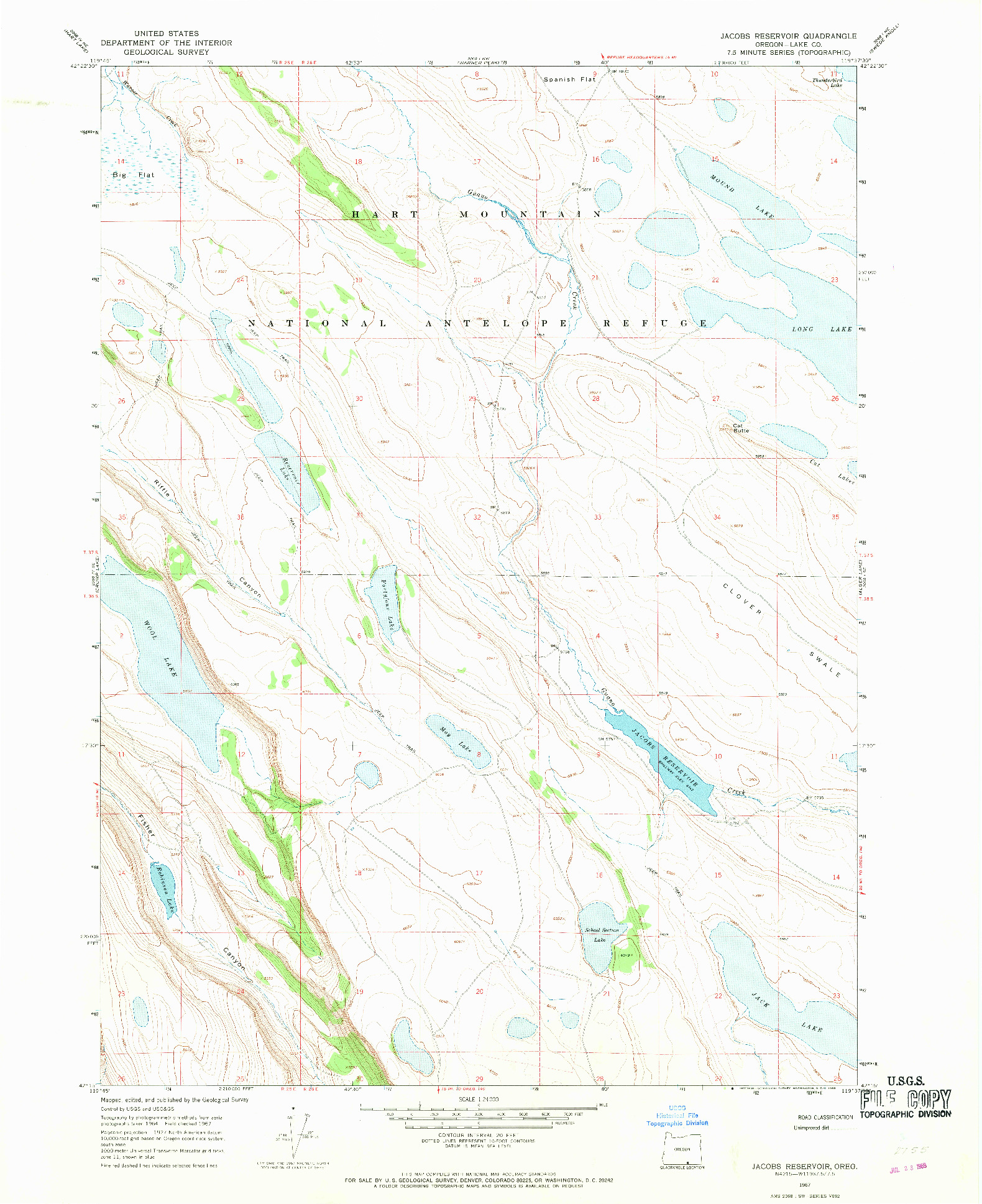 USGS 1:24000-SCALE QUADRANGLE FOR JACOBS RESERVOIR, OR 1967