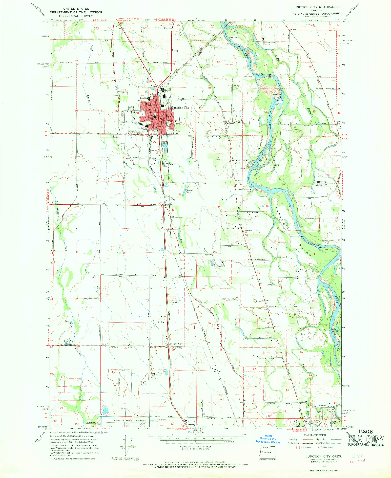 USGS 1:24000-SCALE QUADRANGLE FOR JUNCTION CITY, OR 1967