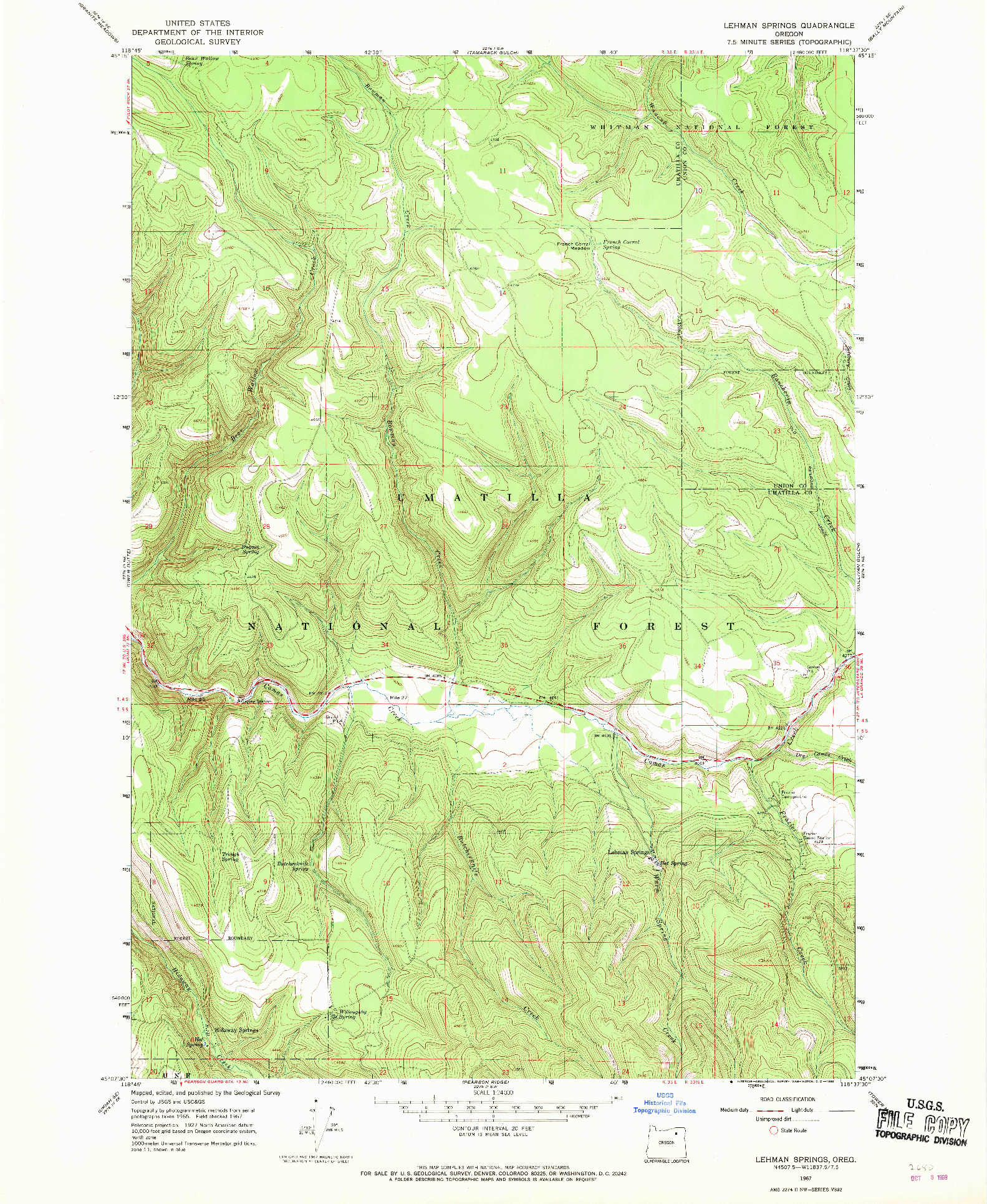 USGS 1:24000-SCALE QUADRANGLE FOR LEHMAN SPRINGS, OR 1967