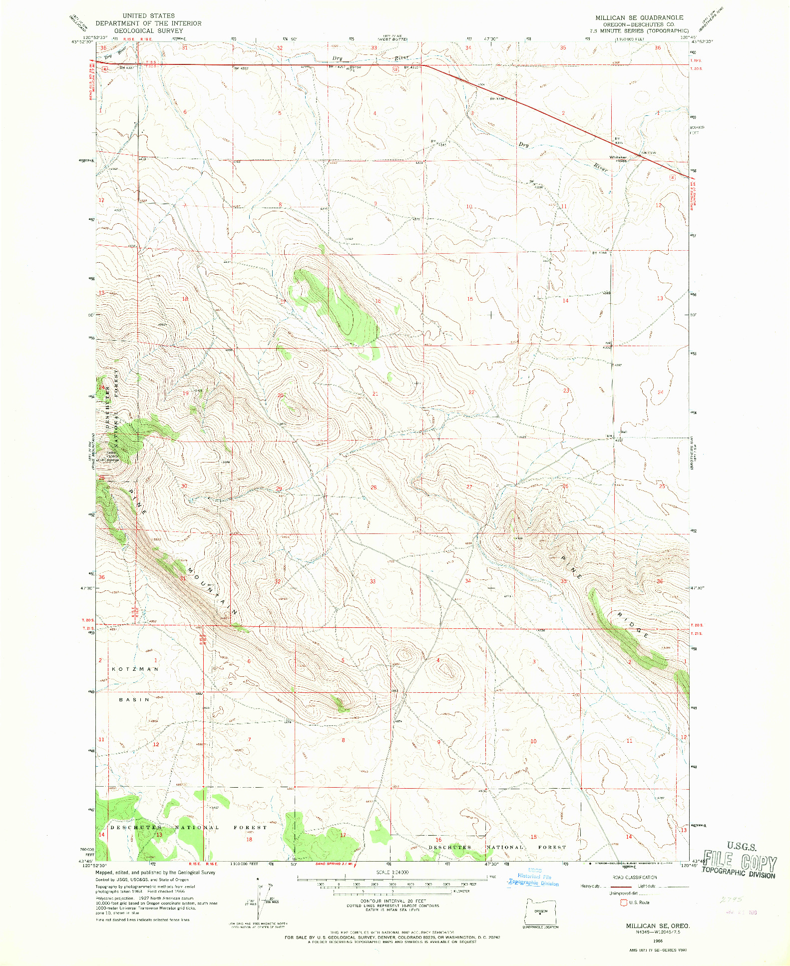 USGS 1:24000-SCALE QUADRANGLE FOR MILLICAN SE, OR 1966