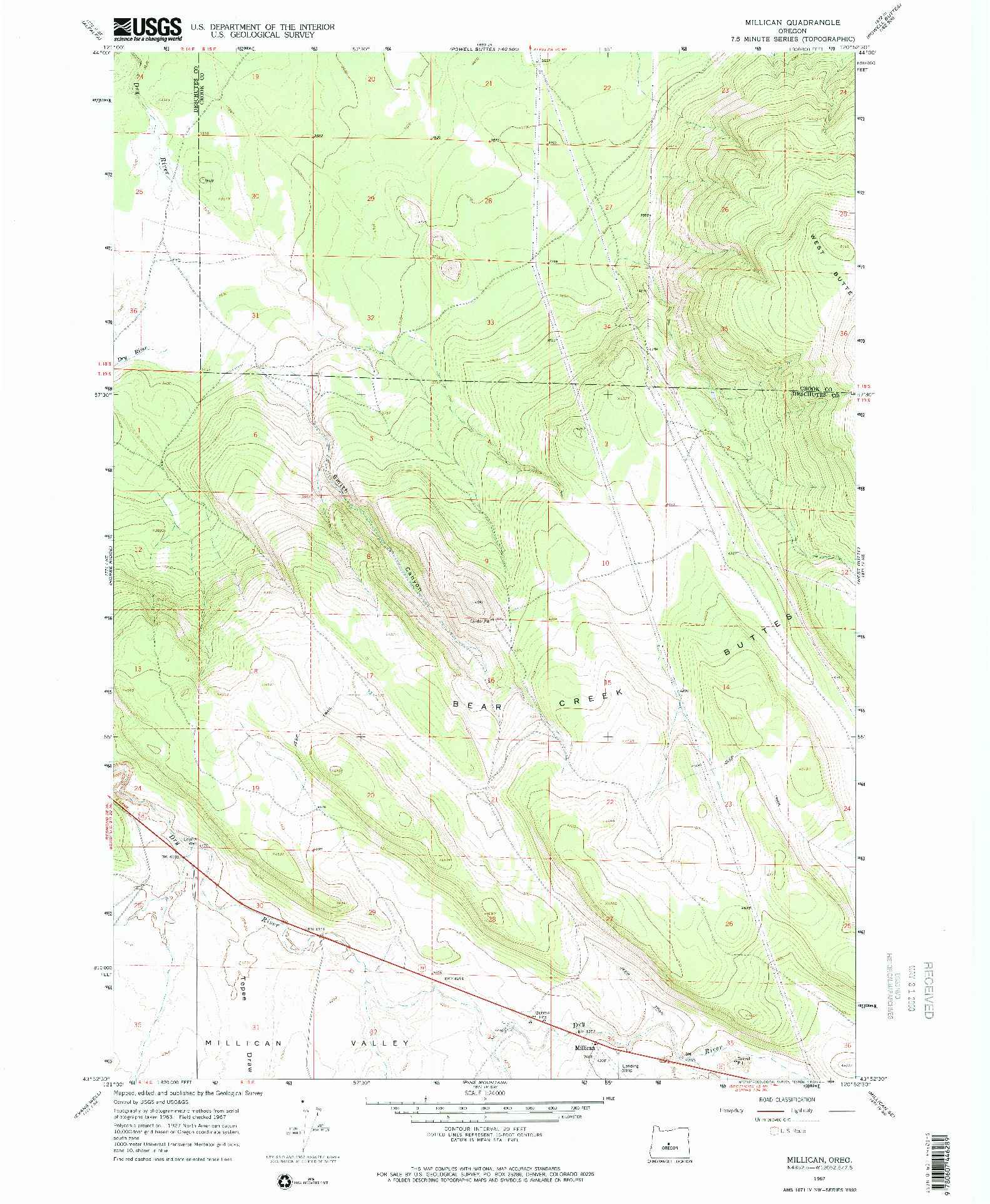 USGS 1:24000-SCALE QUADRANGLE FOR MILLICAN, OR 1967