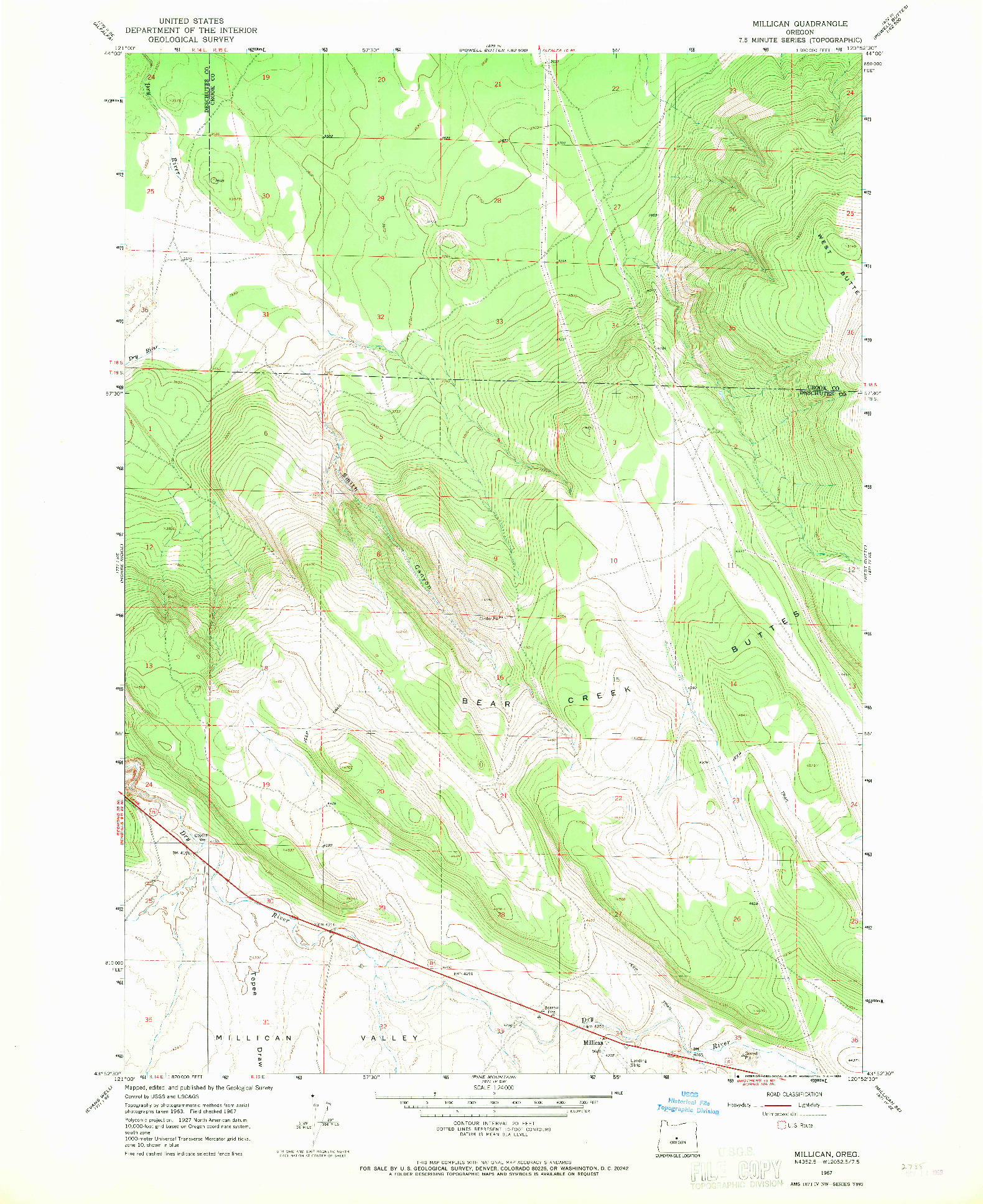 USGS 1:24000-SCALE QUADRANGLE FOR MILLICAN, OR 1967