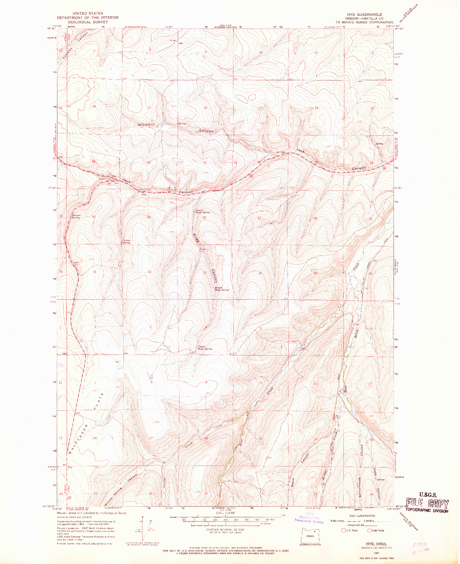 USGS 1:24000-SCALE QUADRANGLE FOR NYE, OR 1967