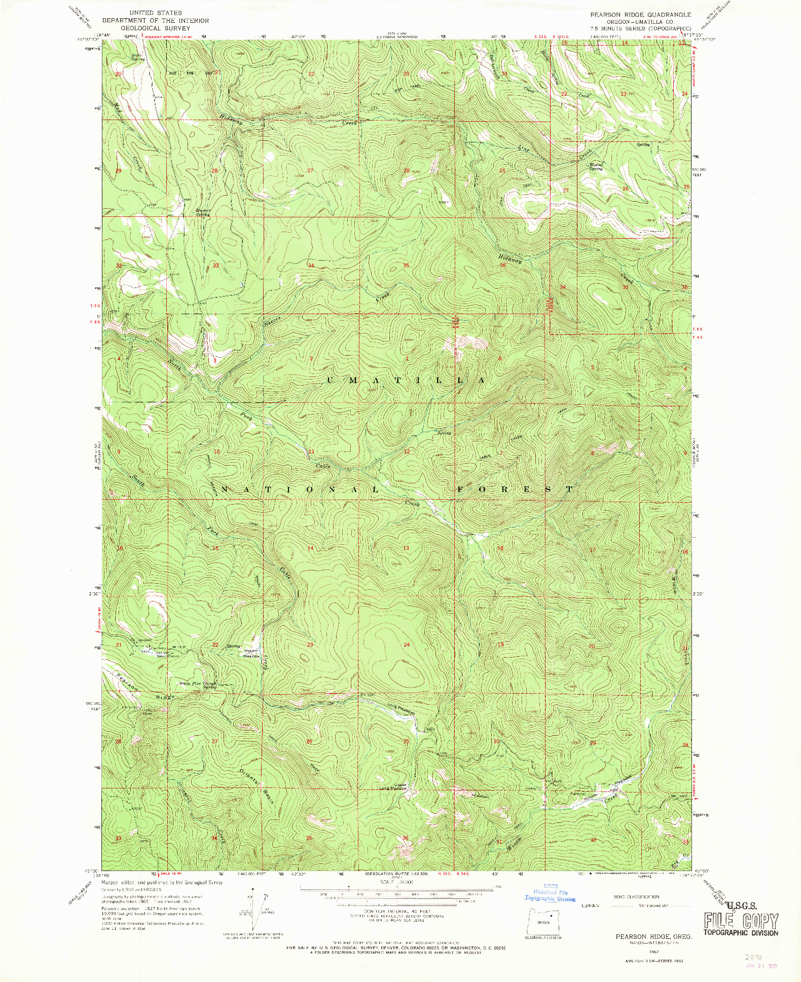 USGS 1:24000-SCALE QUADRANGLE FOR PEARSON RIDGE, OR 1967