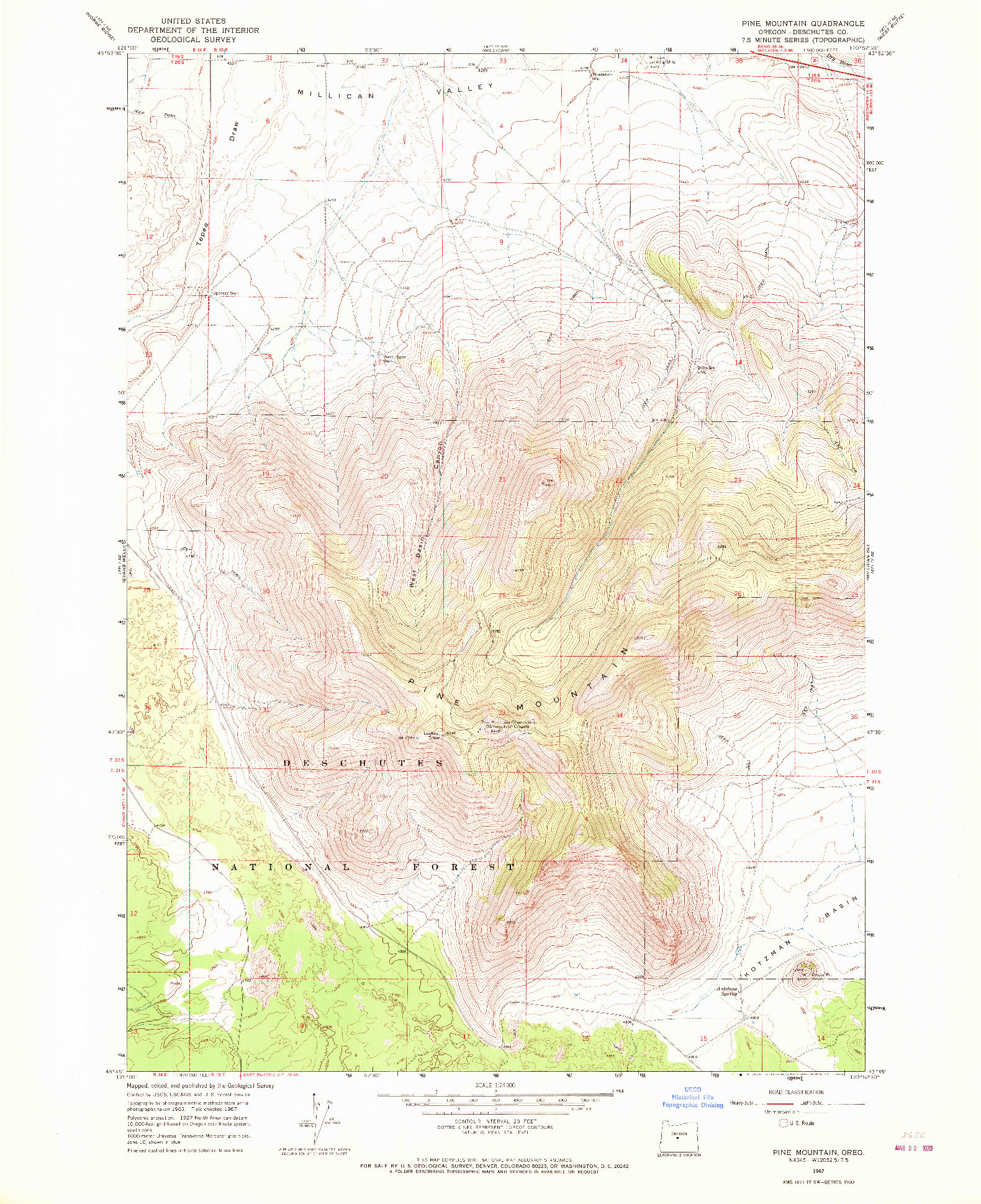 USGS 1:24000-SCALE QUADRANGLE FOR PINE MOUNTAIN, OR 1967