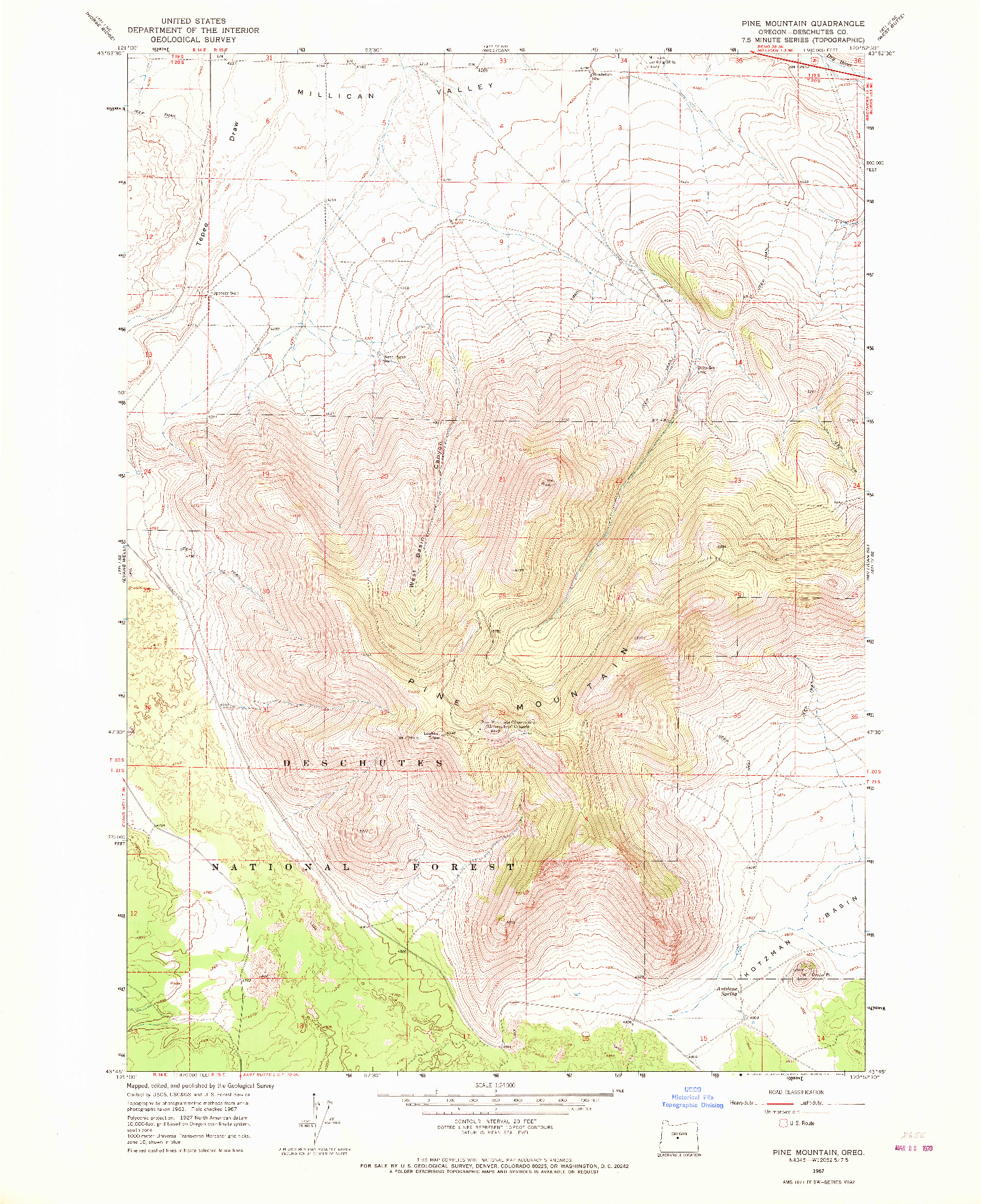 USGS 1:24000-SCALE QUADRANGLE FOR PINE MOUNTAIN, OR 1967