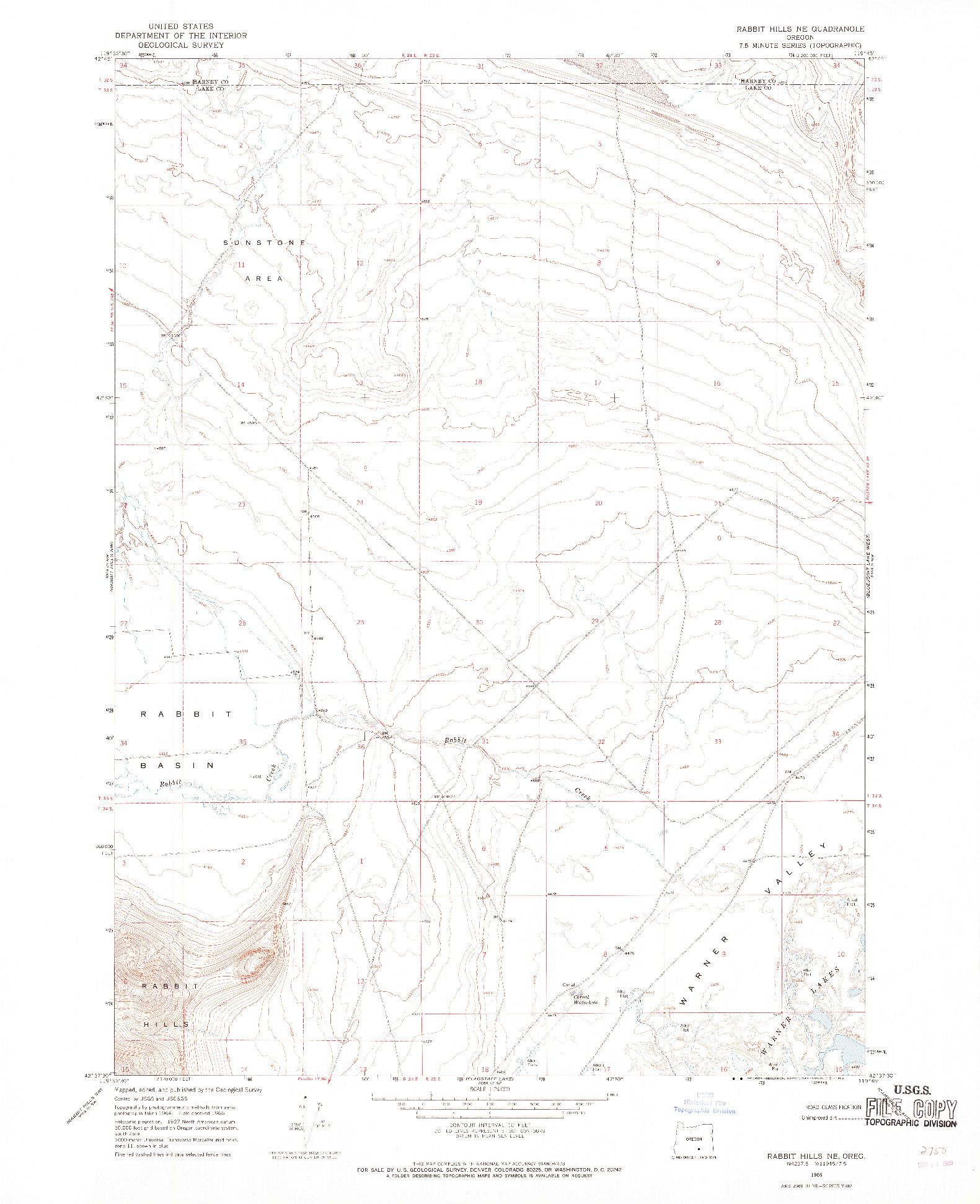 USGS 1:24000-SCALE QUADRANGLE FOR RABBIT HILLS NE, OR 1966