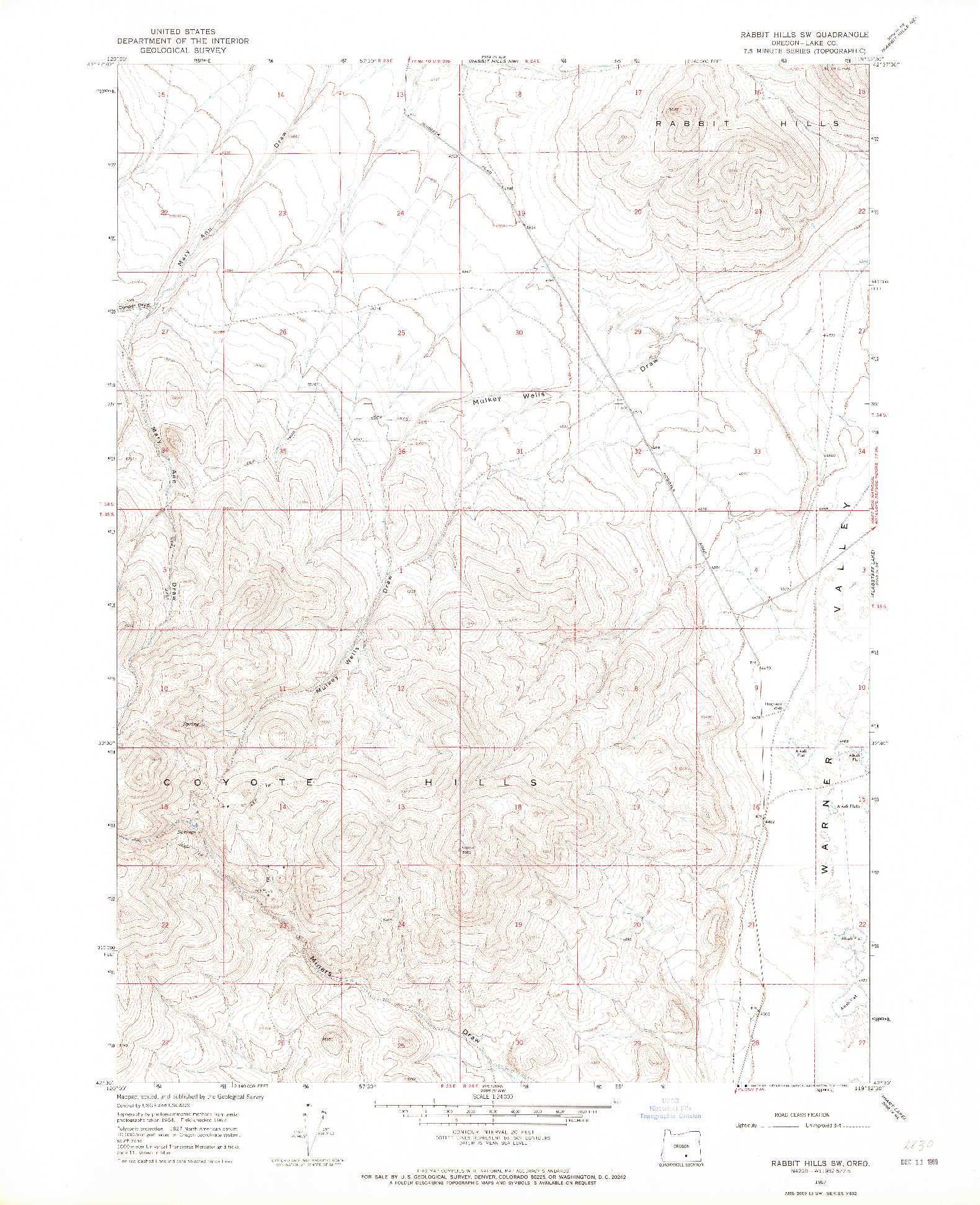 USGS 1:24000-SCALE QUADRANGLE FOR RABBIT HILLS SW, OR 1967
