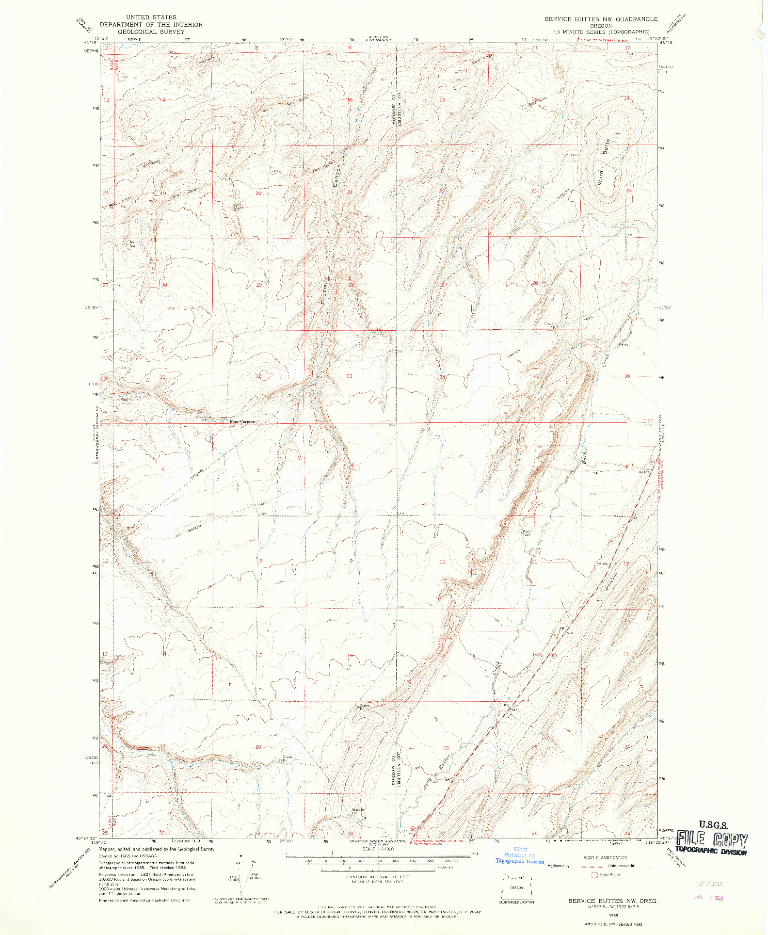 USGS 1:24000-SCALE QUADRANGLE FOR SERVICE BUTTES NW, OR 1968