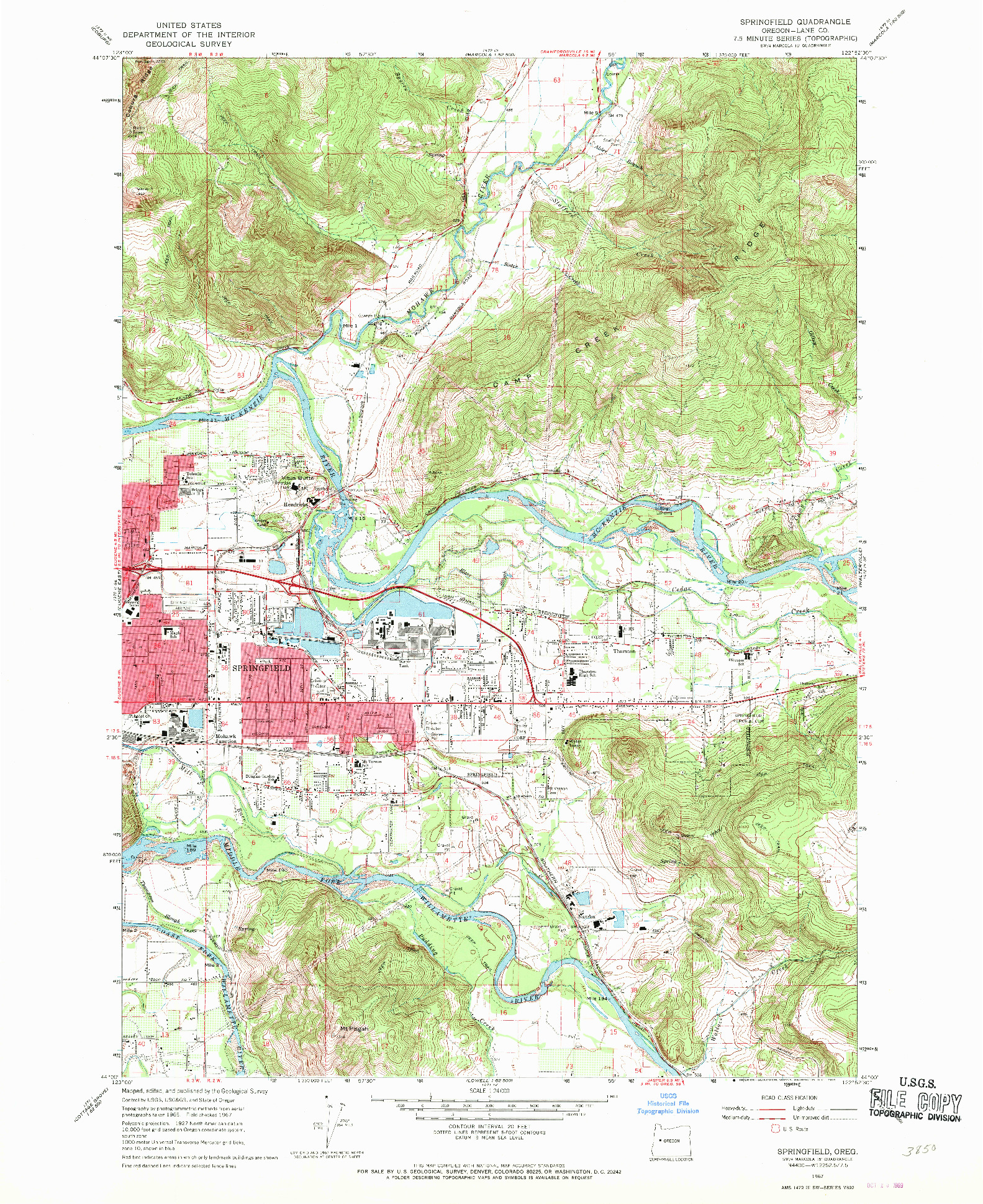 USGS 1:24000-SCALE QUADRANGLE FOR SPRINGFIELD, OR 1967