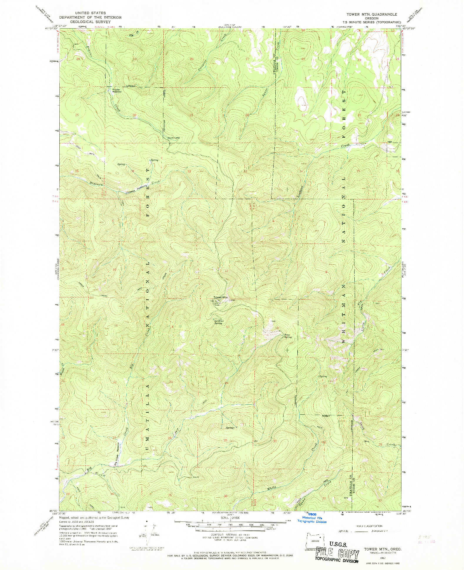 USGS 1:24000-SCALE QUADRANGLE FOR TOWER MTN, OR 1967