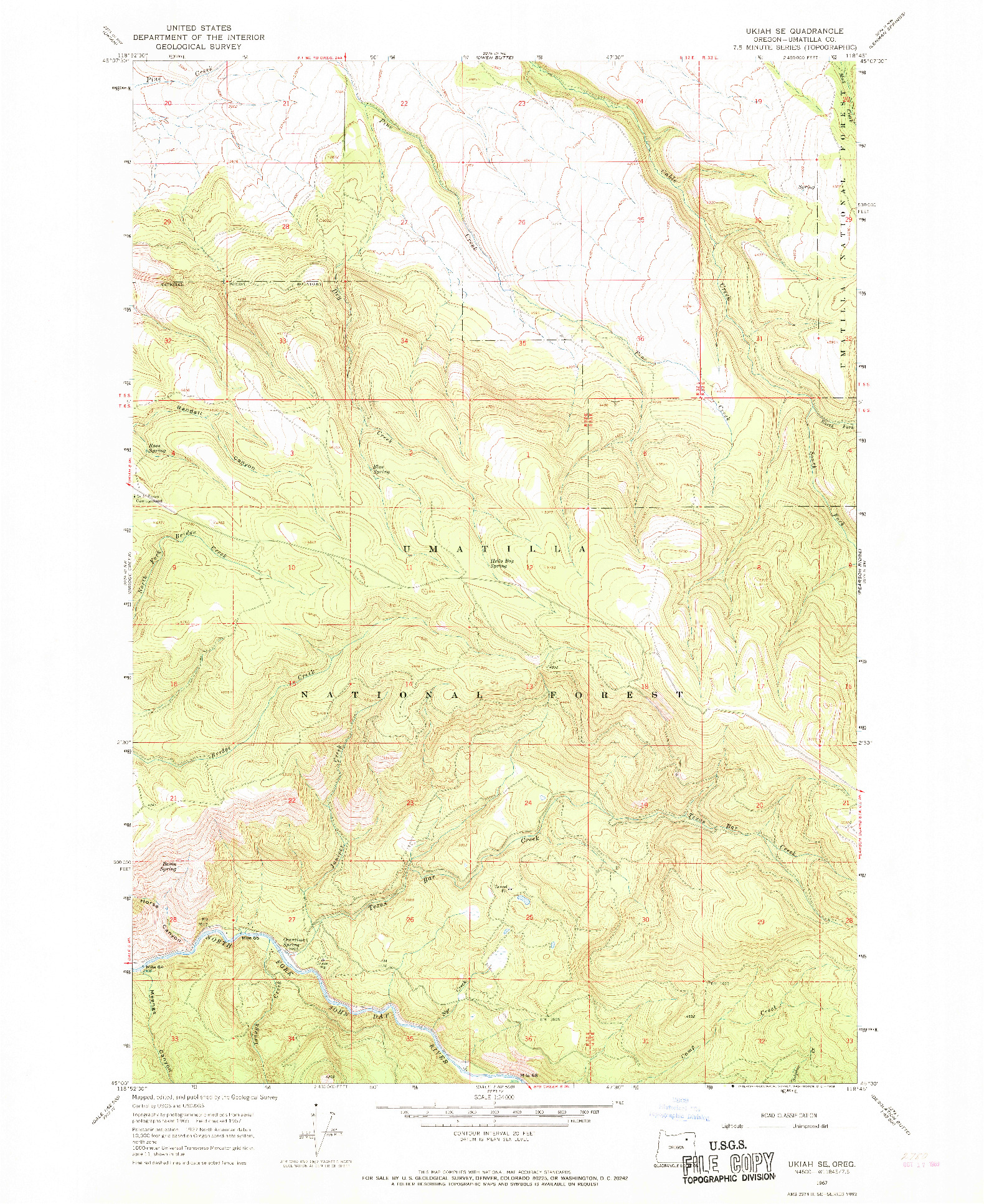 USGS 1:24000-SCALE QUADRANGLE FOR UKIAH SE, OR 1967