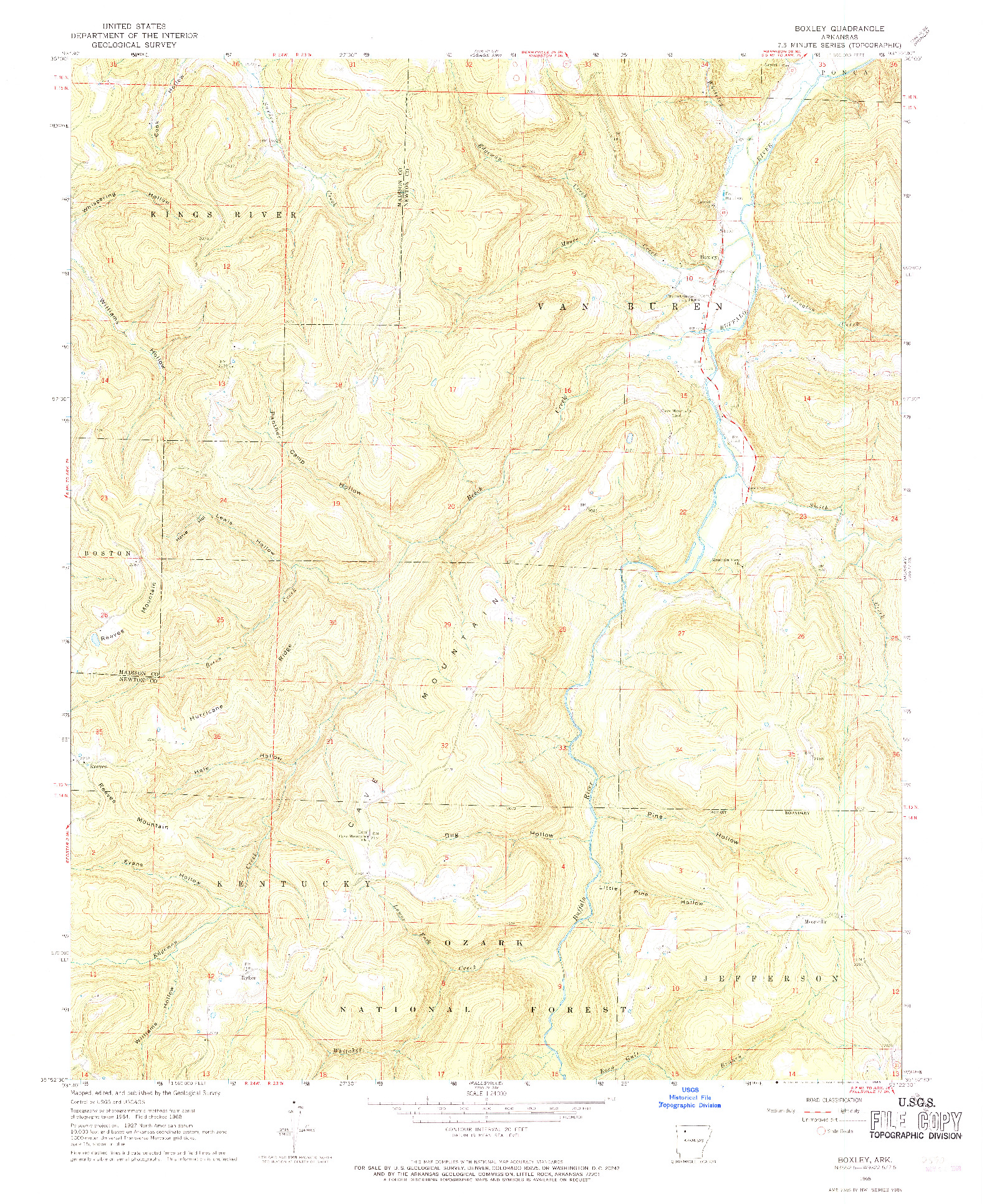 USGS 1:24000-SCALE QUADRANGLE FOR BOXLEY, AR 1968