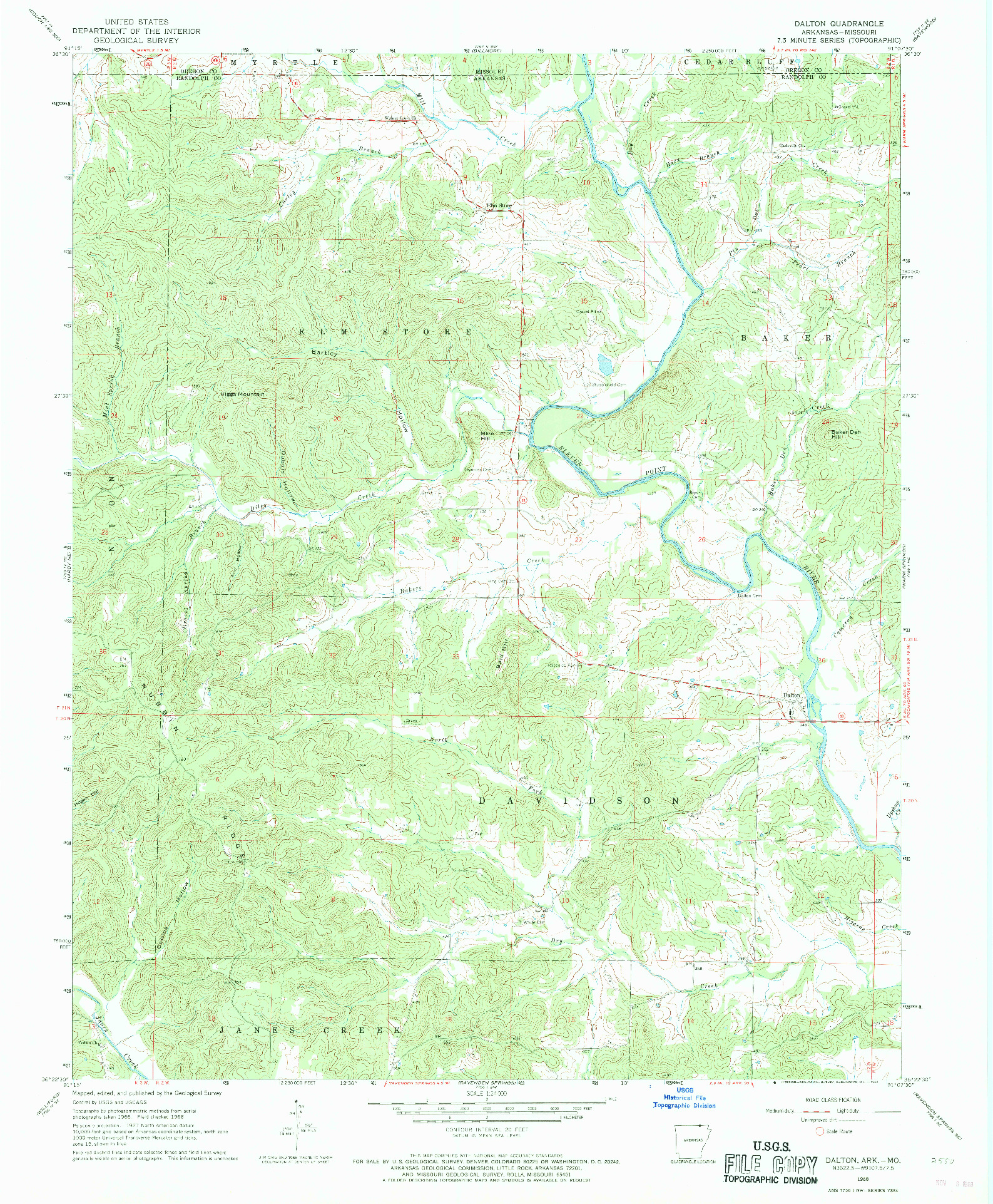 USGS 1:24000-SCALE QUADRANGLE FOR DALTON, AR 1968